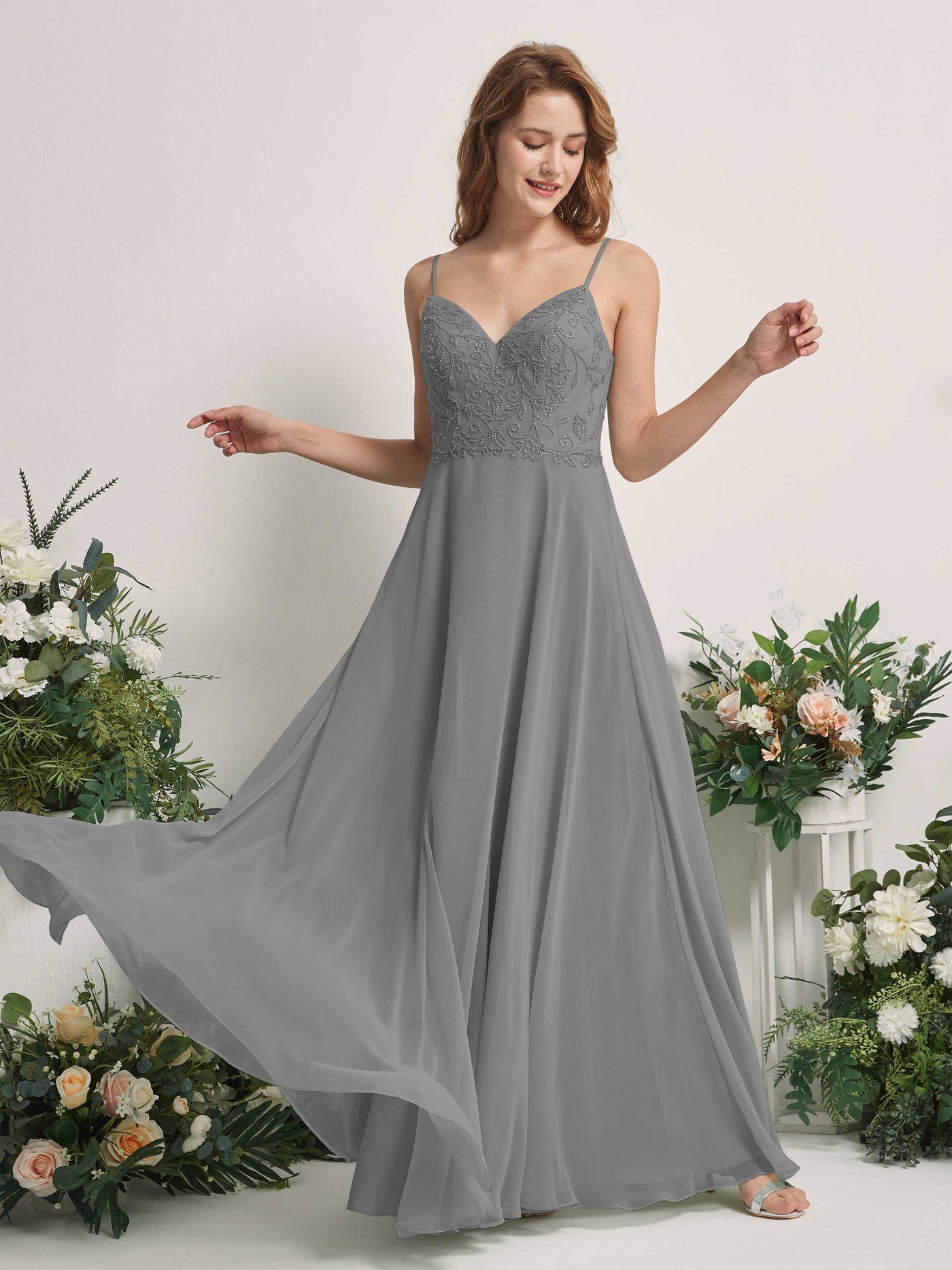 Steel Gray Bridesmaid Dresses A-line Open back Spaghetti-straps Sleeveless Dresses (83221120)#color_steel-gray