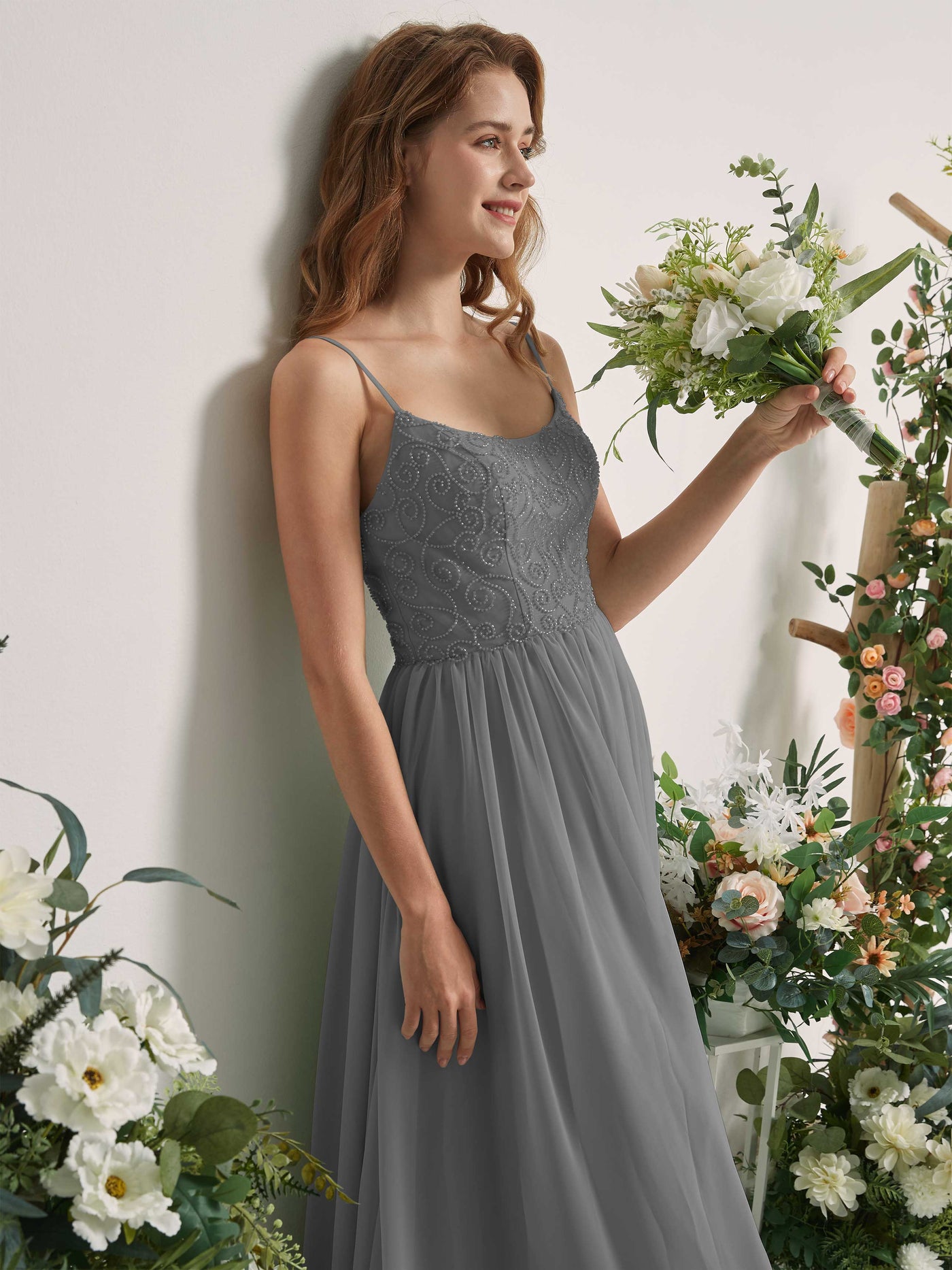Steel Gray Bridesmaid Dresses A-line Spaghetti-straps Sleeveless Chiffon Dresses (83221220)#color_steel-gray