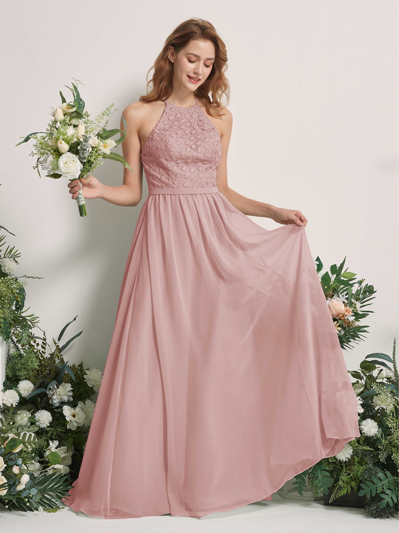 Dusty Rose Bridesmaid Dresses A-line Halter Sleeveless Chiffon Dresses (83220809)#color_dusty-rose
