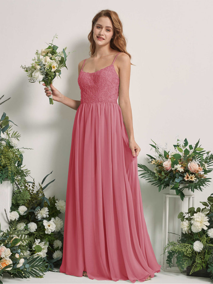 Desert Rose Bridesmaid Dresses A-line Spaghetti-straps Sleeveless Chiffon Dresses (83221211)