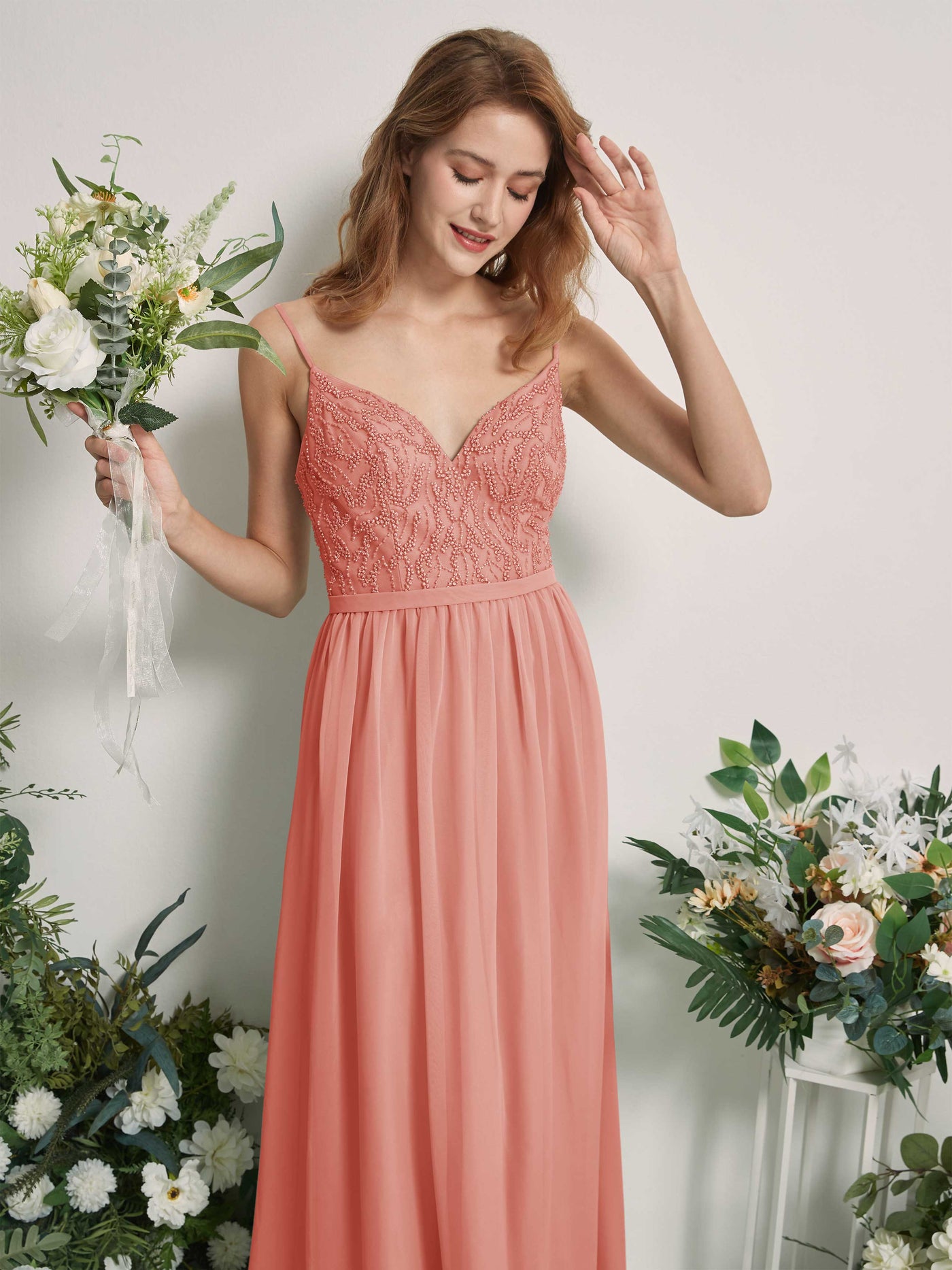 Champagne Rose Bridesmaid Dresses A-line Spaghetti-straps Sleeveless Chiffon Dresses (81226506)#color_champagne-rose