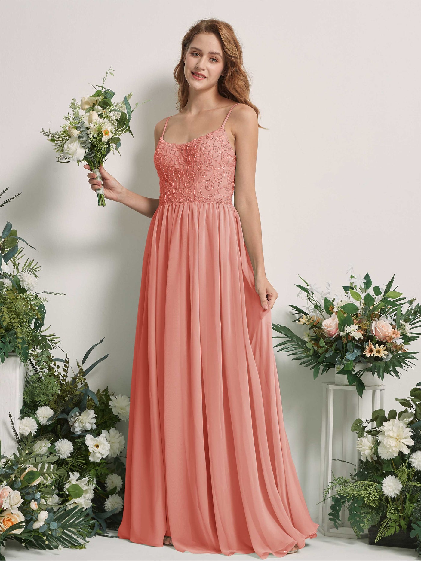 Champagne Rose Bridesmaid Dresses A-line Spaghetti-straps Sleeveless Chiffon Dresses (83221206)#color_champagne-rose
