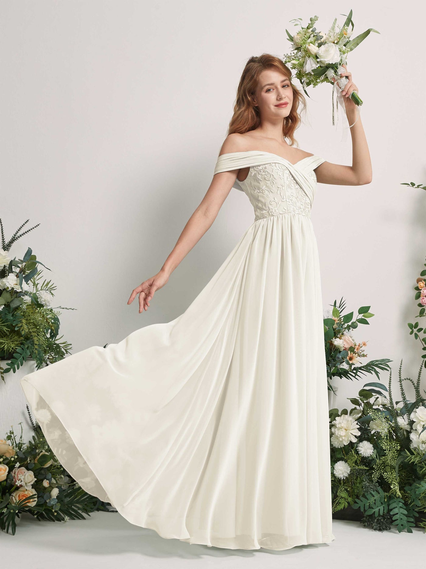 Ivory Bridesmaid Dresses Ball Gown Off Shoulder Sleeveless Chiffon Dresses (83220426)#color_ivory