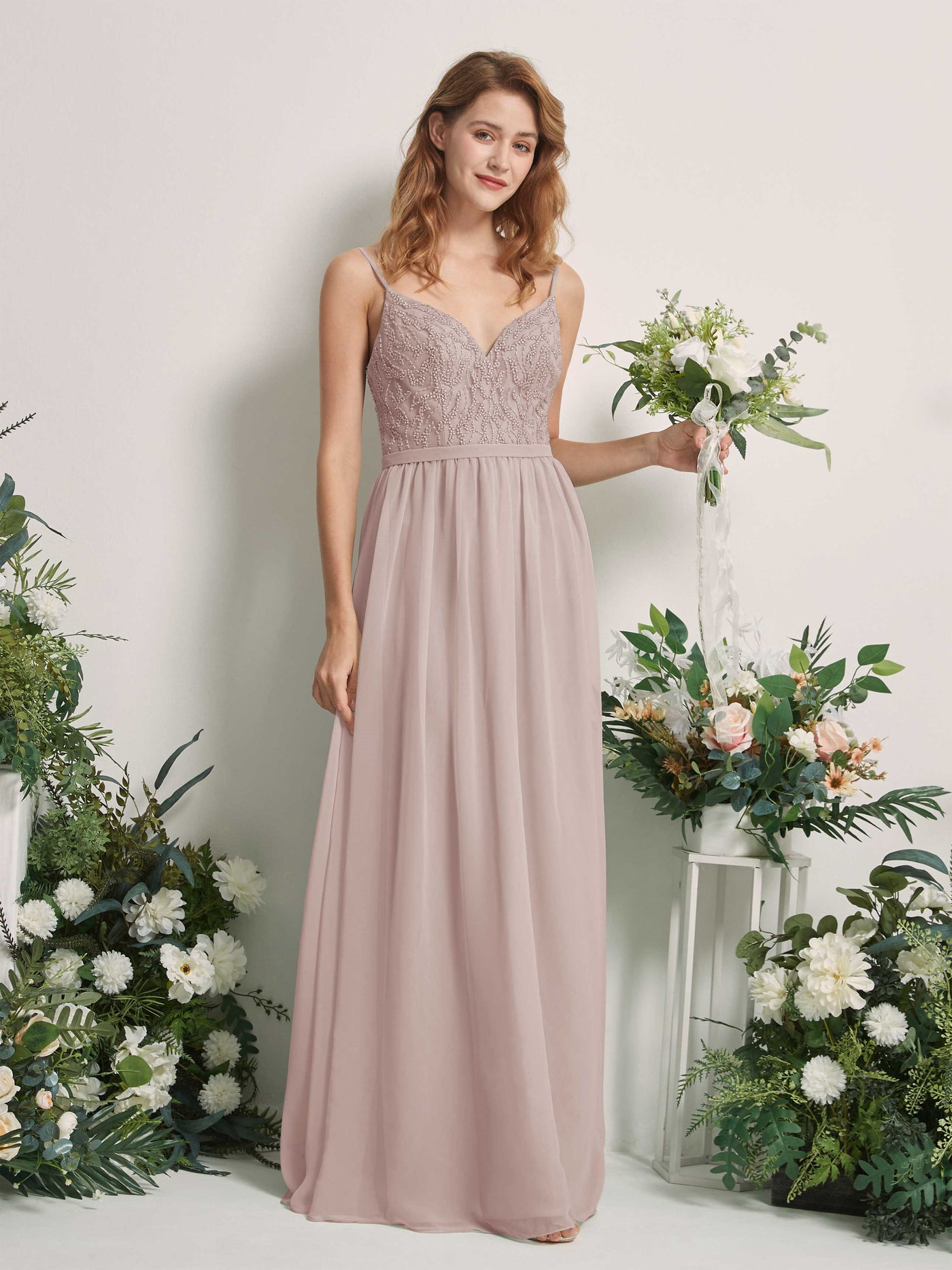 Taupe Bridesmaid Dresses A-line Spaghetti-straps Sleeveless Chiffon Dresses (81226524)#color_taupe