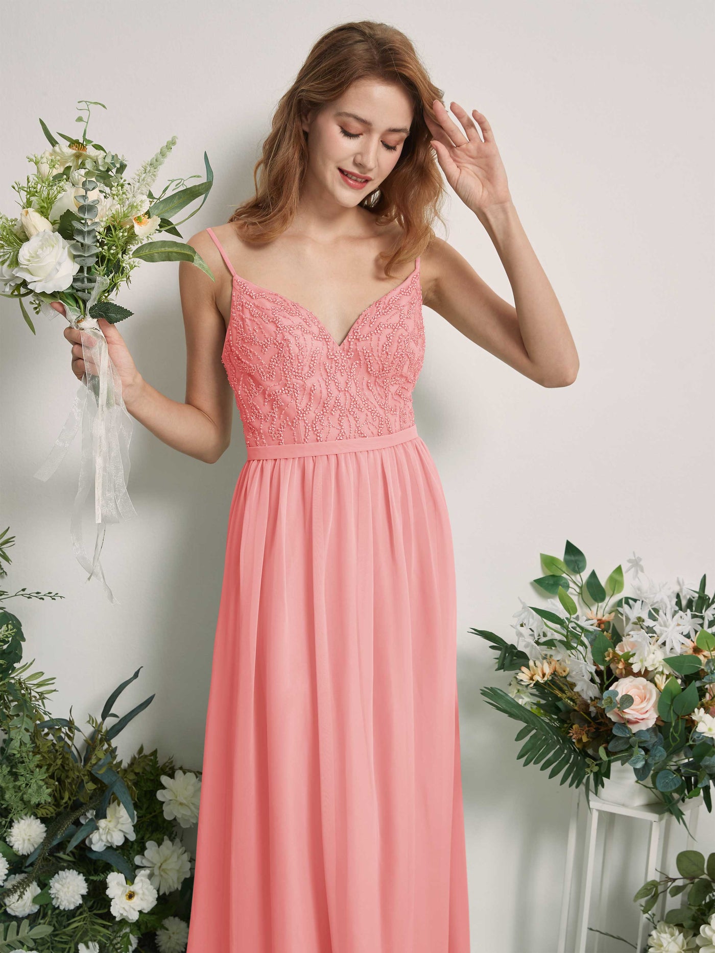 Ballet Pink Bridesmaid Dresses A-line Spaghetti-straps Sleeveless Chiffon Dresses (81226540)#color_ballet-pink