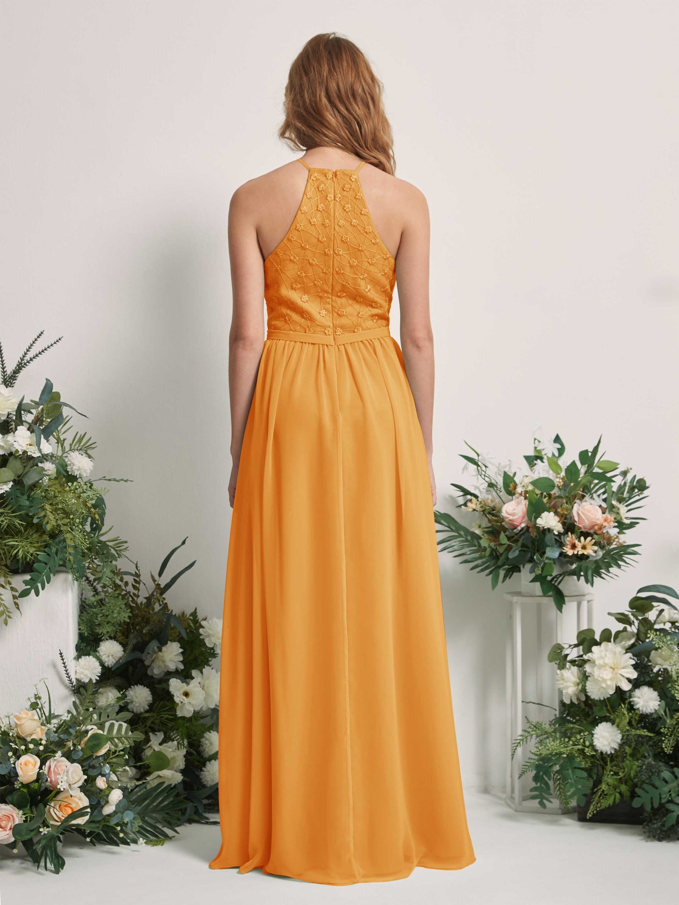 Mango Bridesmaid Dresses A-line Halter Sleeveless Chiffon Dresses (83220802)#color_mango