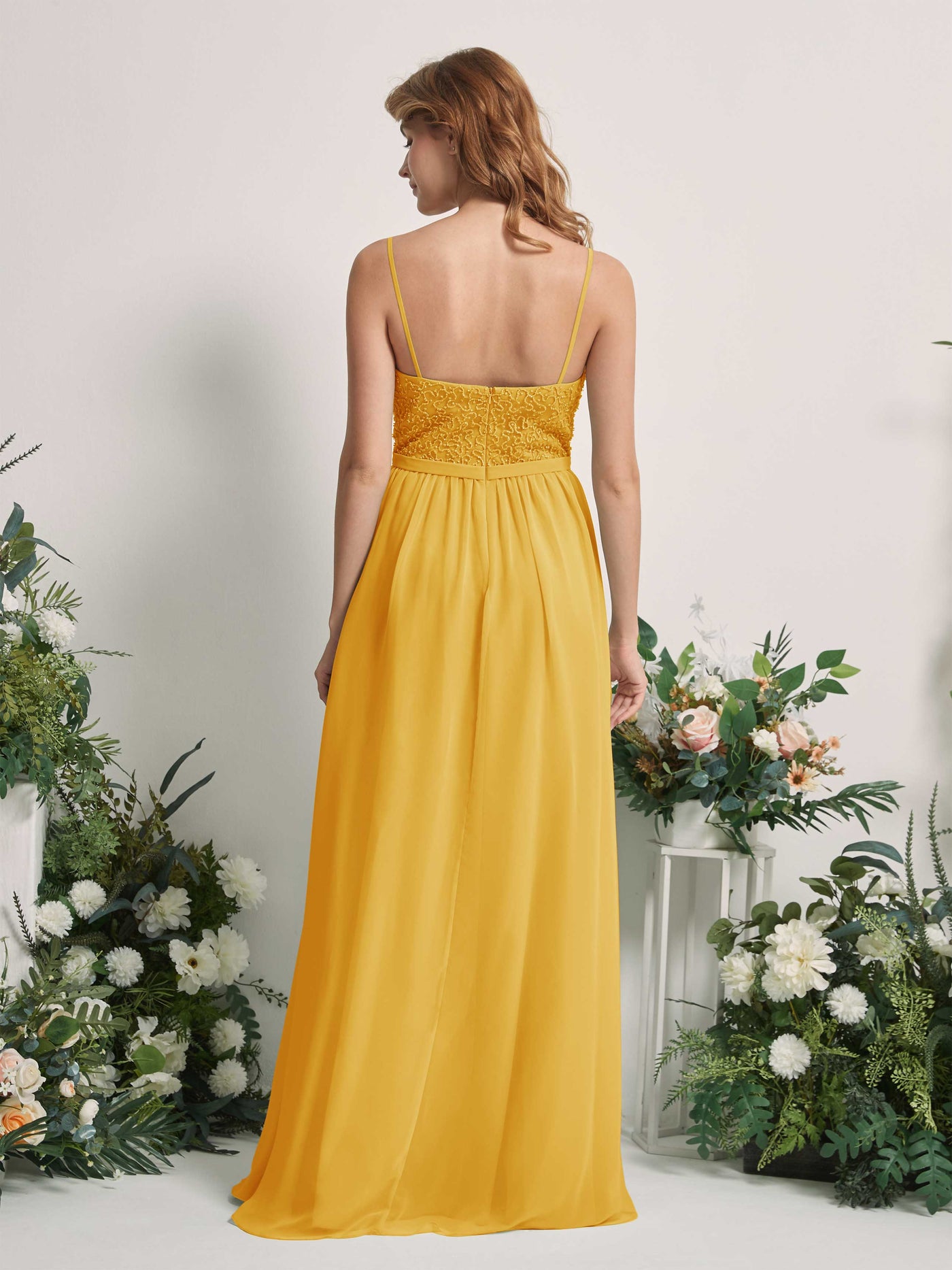 Mustard Yellow Bridesmaid Dresses A-line Open back Spaghetti-straps Sleeveless Dresses (83220133)#color_mustard-yellow