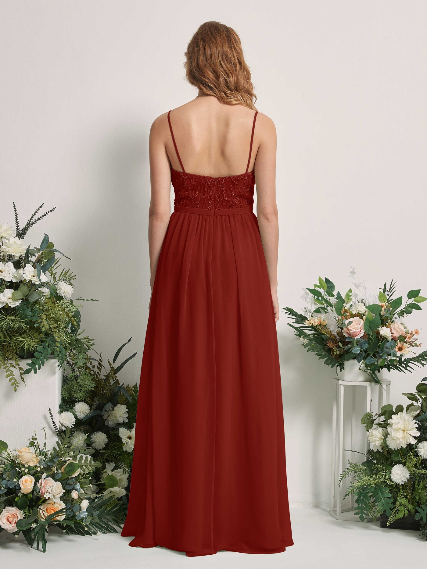 Rust Bridesmaid Dresses A-line Spaghetti-straps Sleeveless Chiffon Dresses (81226519)#color_rust