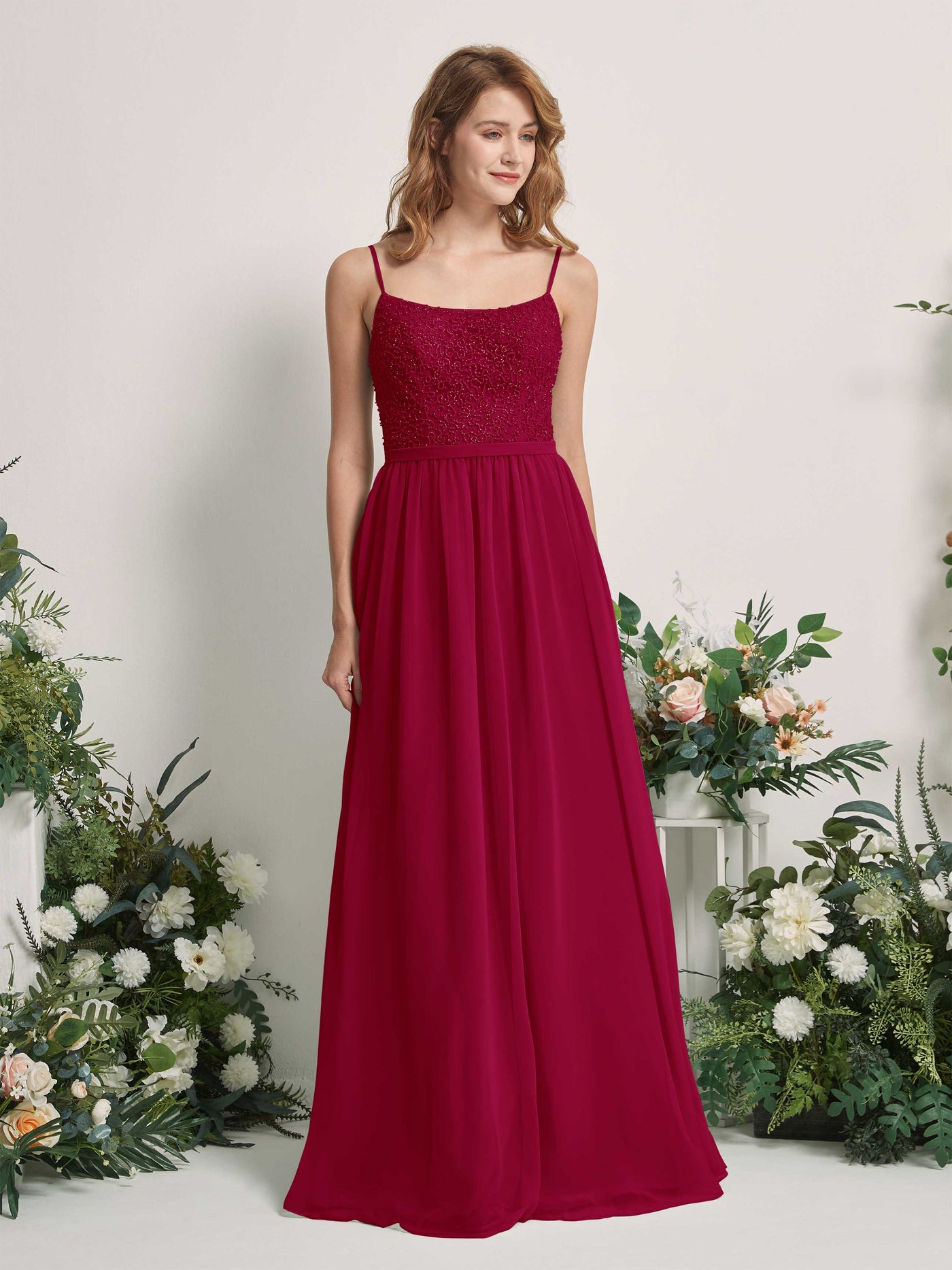 Jester Red Bridesmaid Dresses A-line Open back Spaghetti-straps Sleeveless Dresses (83220141)#color_jester-red