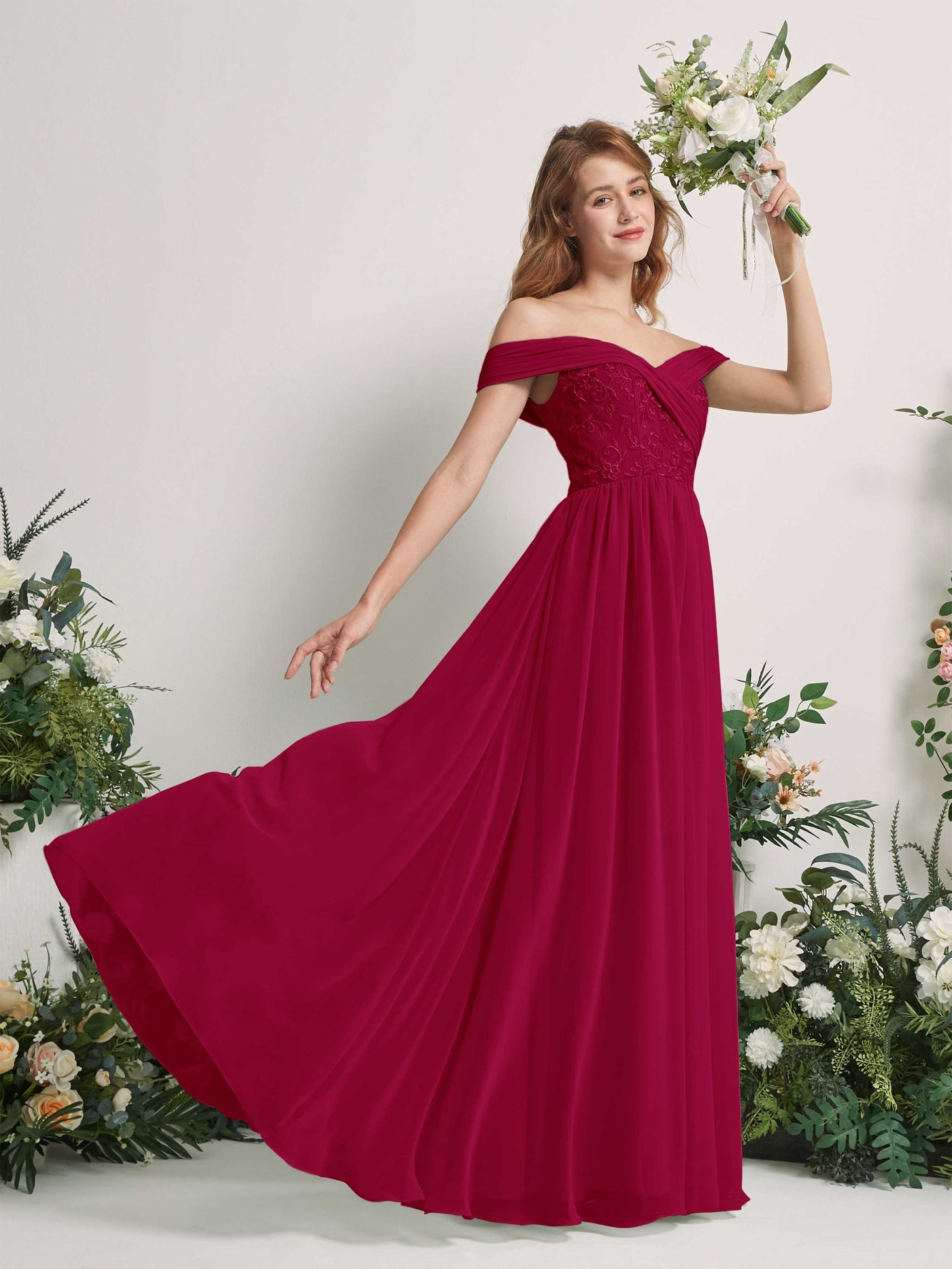 Jester Red Bridesmaid Dresses Ball Gown Off Shoulder Sleeveless Chiffon Dresses (83220441)#color_jester-red