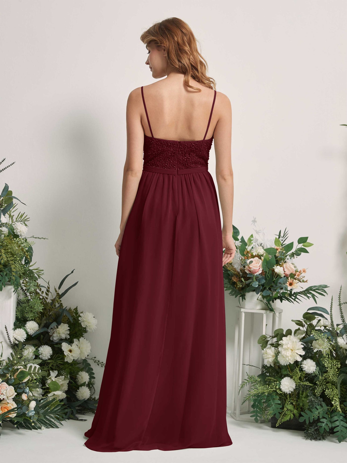 Burgundy Bridesmaid Dresses A-line Open back Spaghetti-straps Sleeveless Dresses (83220112)#color_burgundy