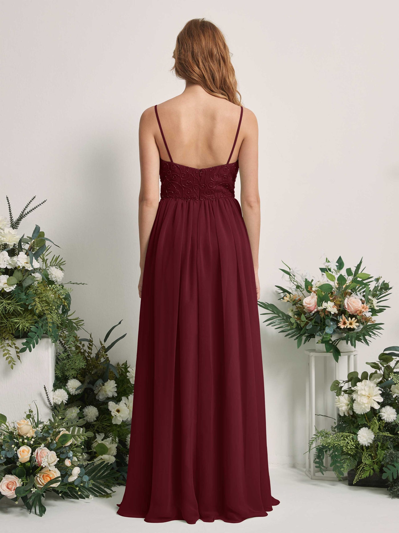 Burgundy Bridesmaid Dresses A-line Spaghetti-straps Sleeveless Chiffon Dresses (83221212)#color_burgundy