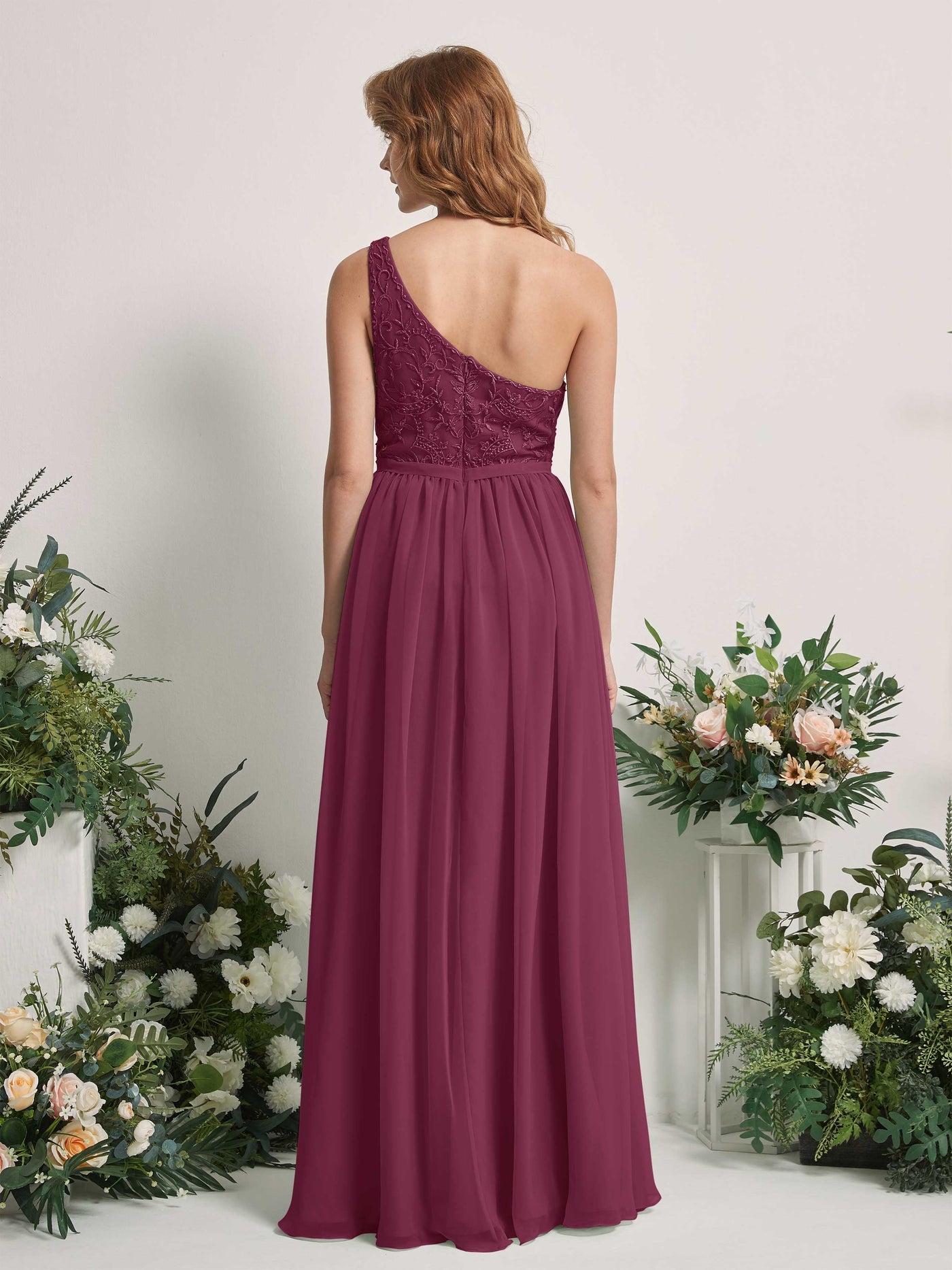 Chianti Bridesmaid Dresses A-line Open back One Shoulder Sleeveless Dresses (83220534)#color_chianti