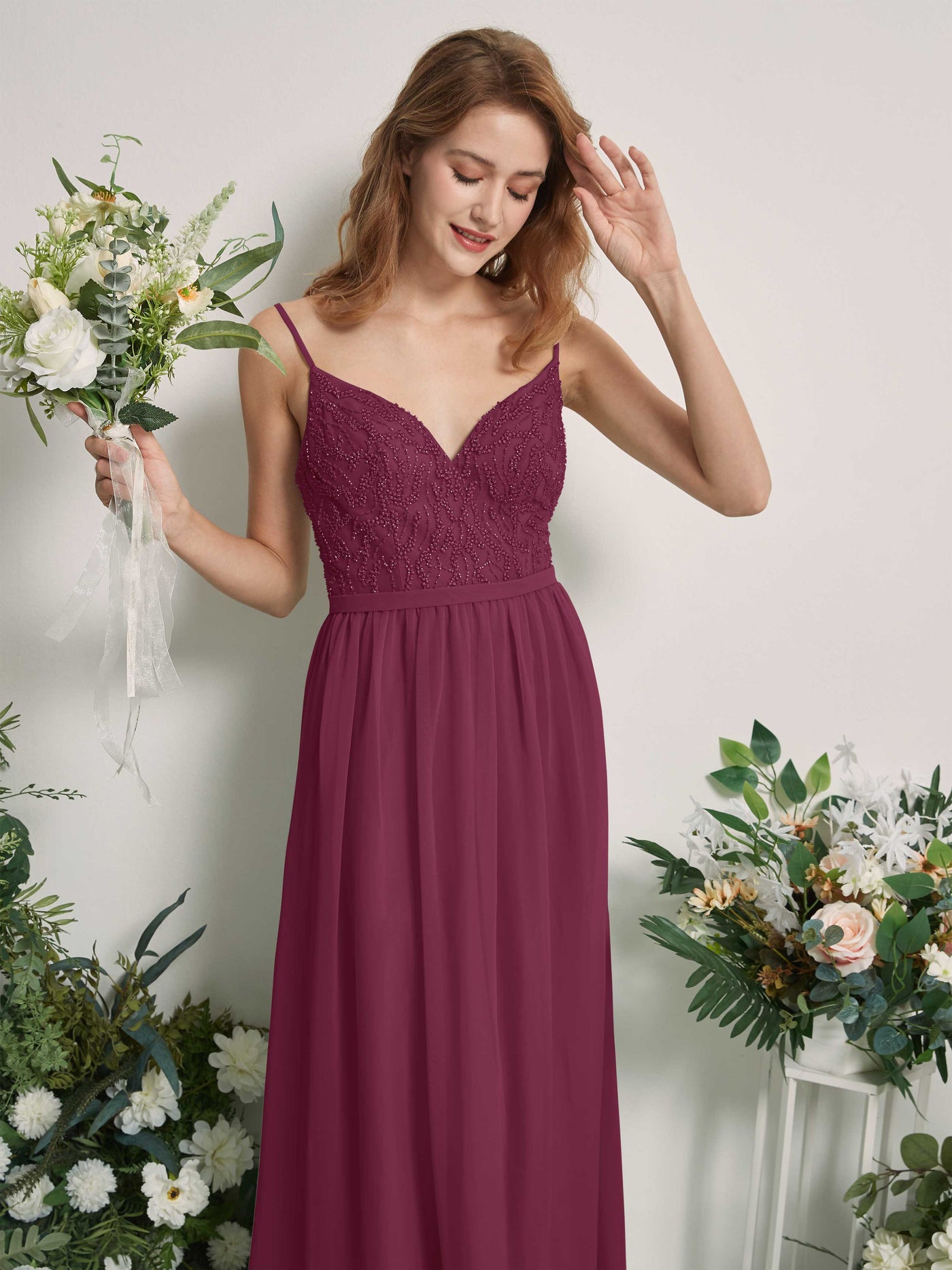 Chianti Bridesmaid Dresses A-line Spaghetti-straps Sleeveless Chiffon Dresses (81226534)#color_chianti