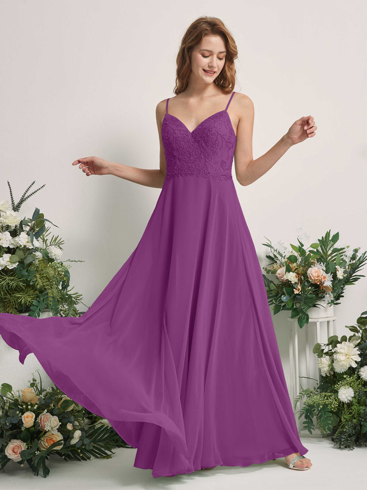 Purple Bridesmaid Dresses A-line Open back Spaghetti-straps Sleeveless Dresses (83221136)