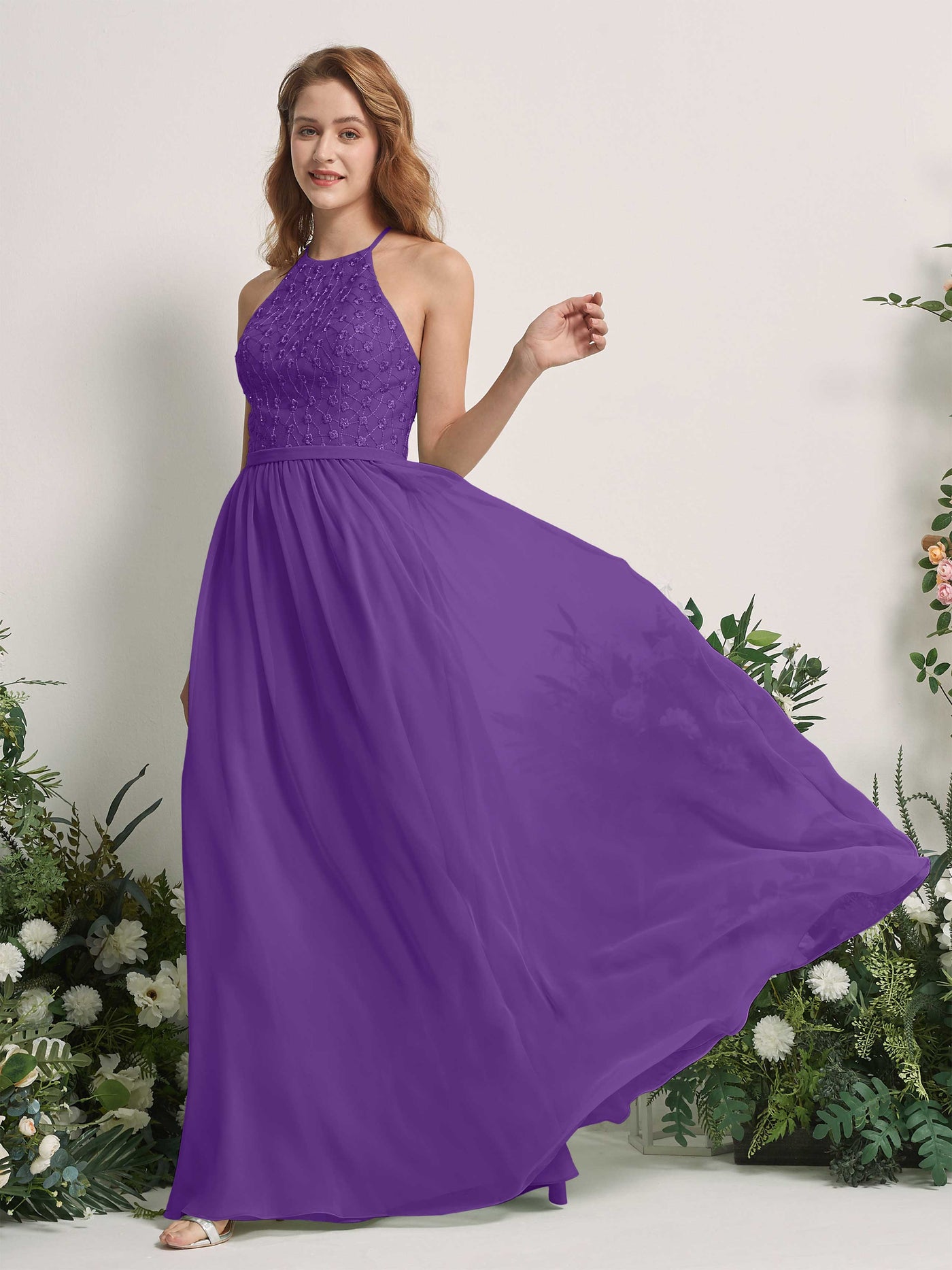 Regency Bridesmaid Dresses A-line Halter Sleeveless Chiffon Dresses (83220828)#color_regency
