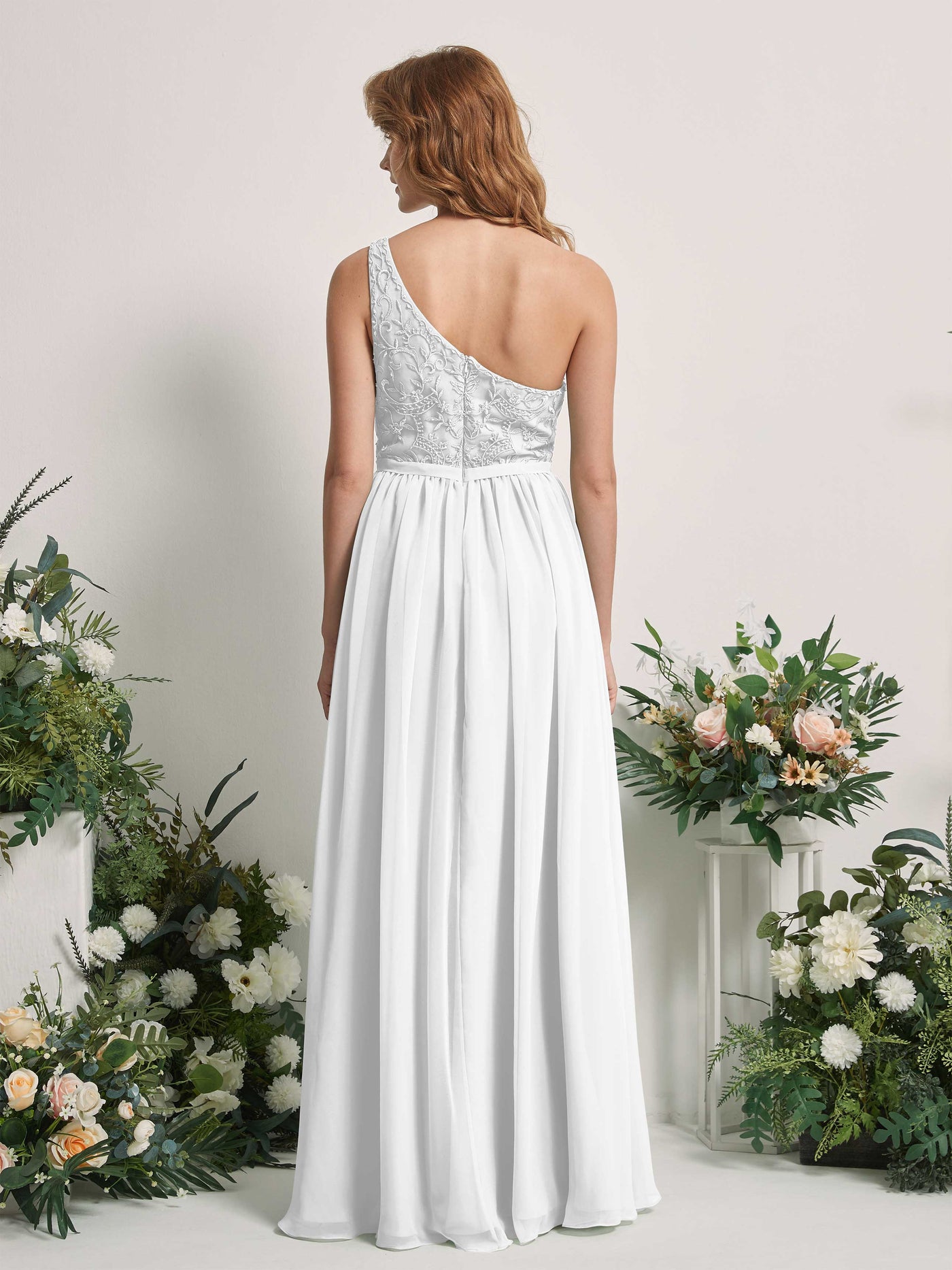 White Bridesmaid Dresses A-line Open back One Shoulder Sleeveless Dresses (83220542)#color_white