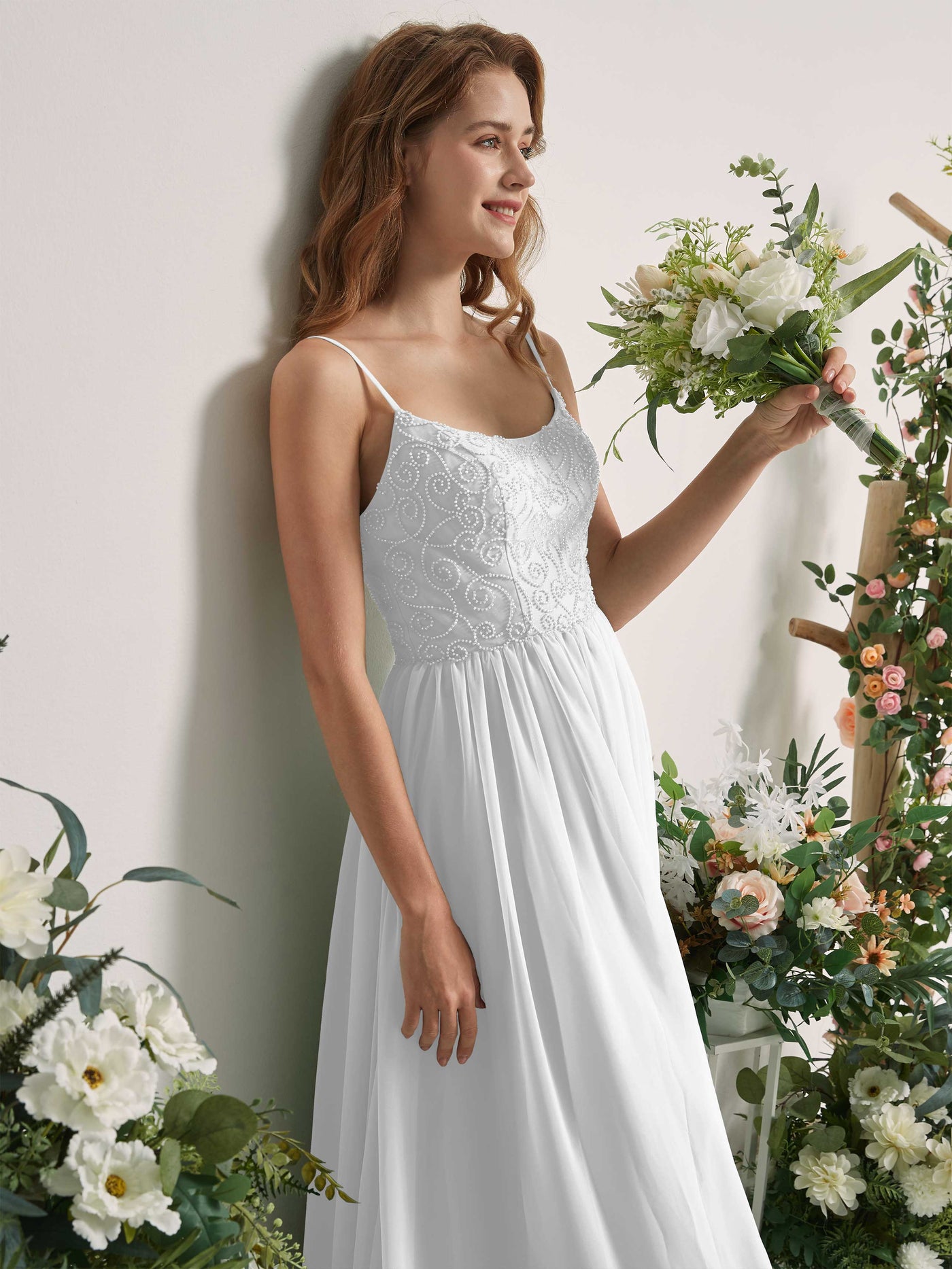 White Bridesmaid Dresses A-line Spaghetti-straps Sleeveless Chiffon Dresses (83221242)#color_white