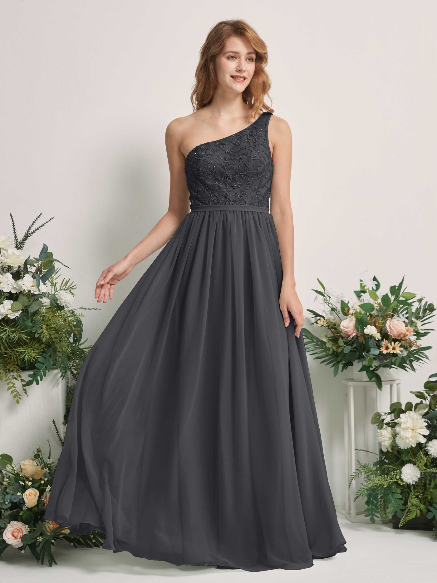 Pewter Bridesmaid Dresses A-line Open back One Shoulder Sleeveless Dresses (83220538)#color_pewter