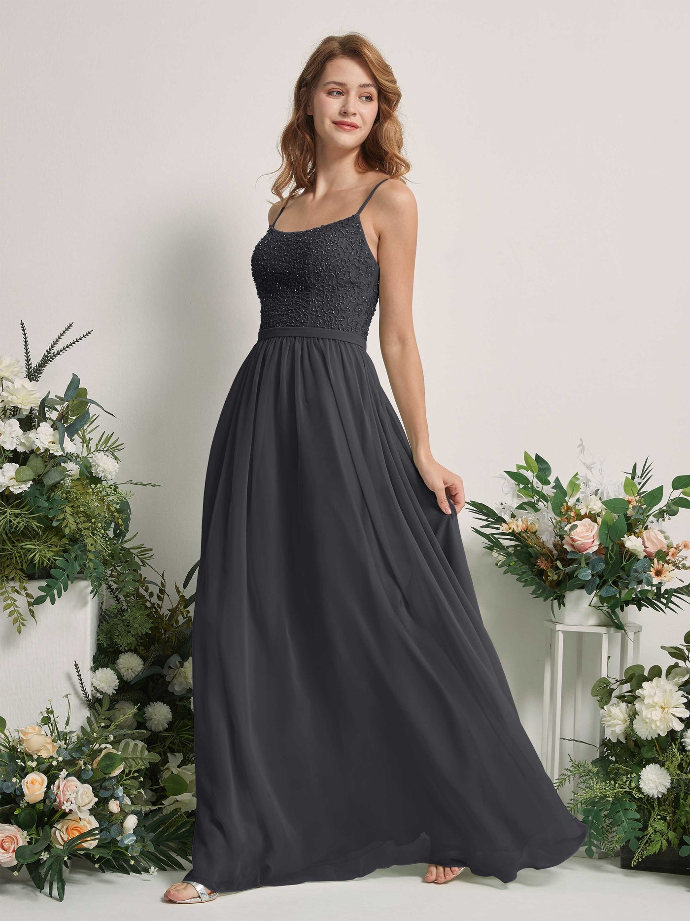 Pewter Bridesmaid Dresses A-line Open back Spaghetti-straps Sleeveless Dresses (83220138)#color_pewter