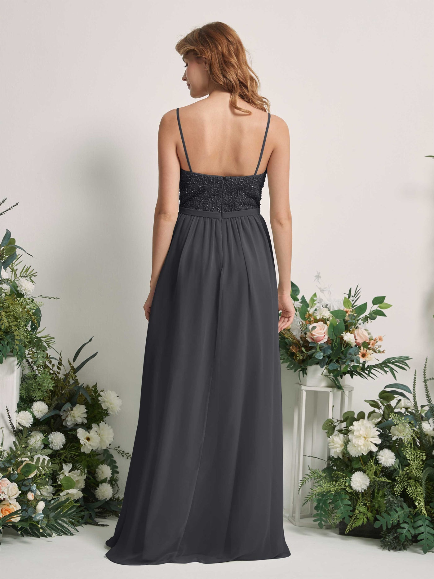 Pewter Bridesmaid Dresses A-line Open back Spaghetti-straps Sleeveless Dresses (83220138)#color_pewter