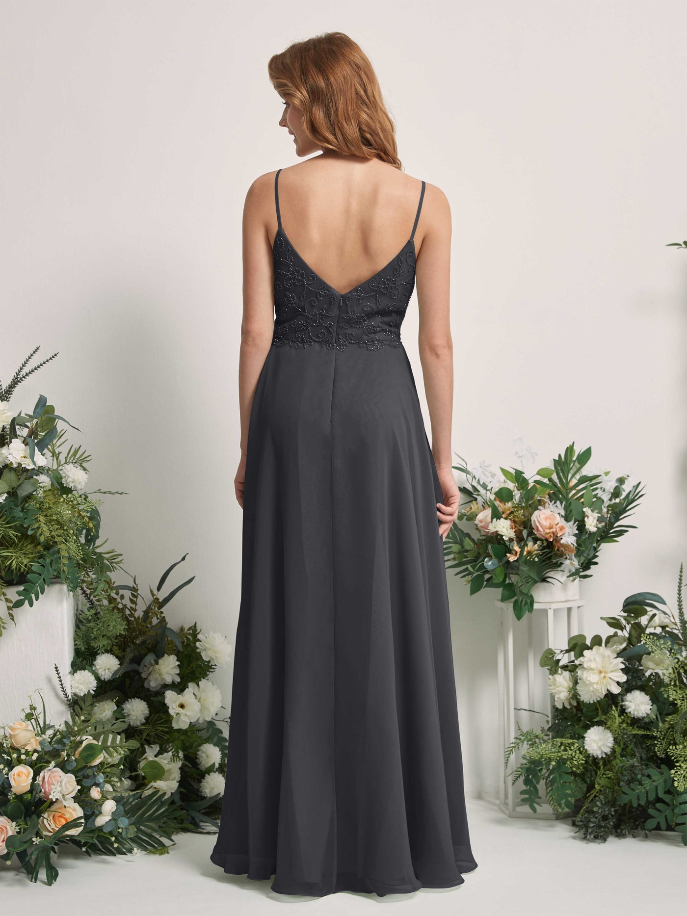 Pewter Bridesmaid Dresses A-line Open back Spaghetti-straps Sleeveless Dresses (83221138)#color_pewter