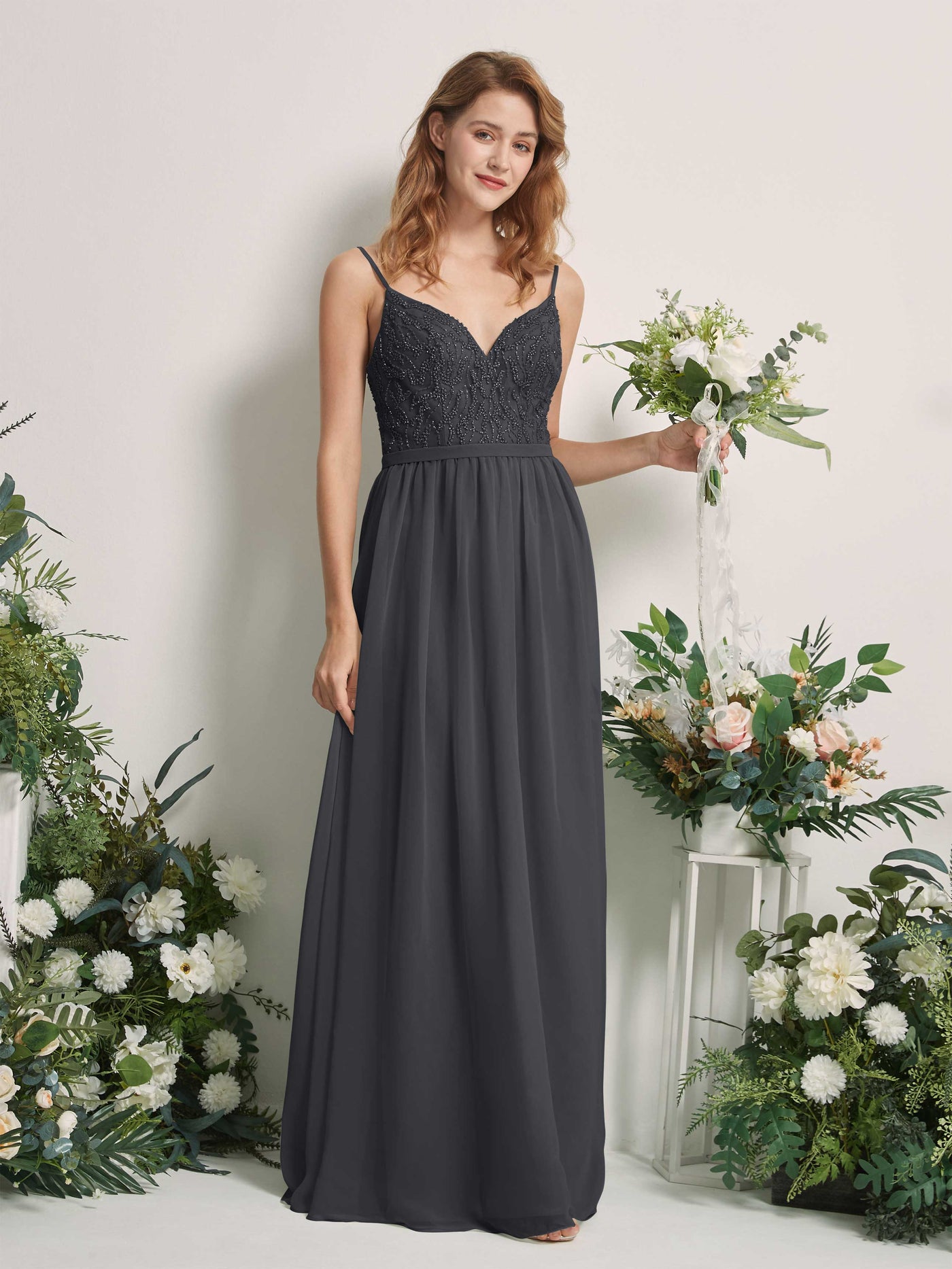 Pewter Bridesmaid Dresses A-line Spaghetti-straps Sleeveless Chiffon Dresses (81226538)#color_pewter
