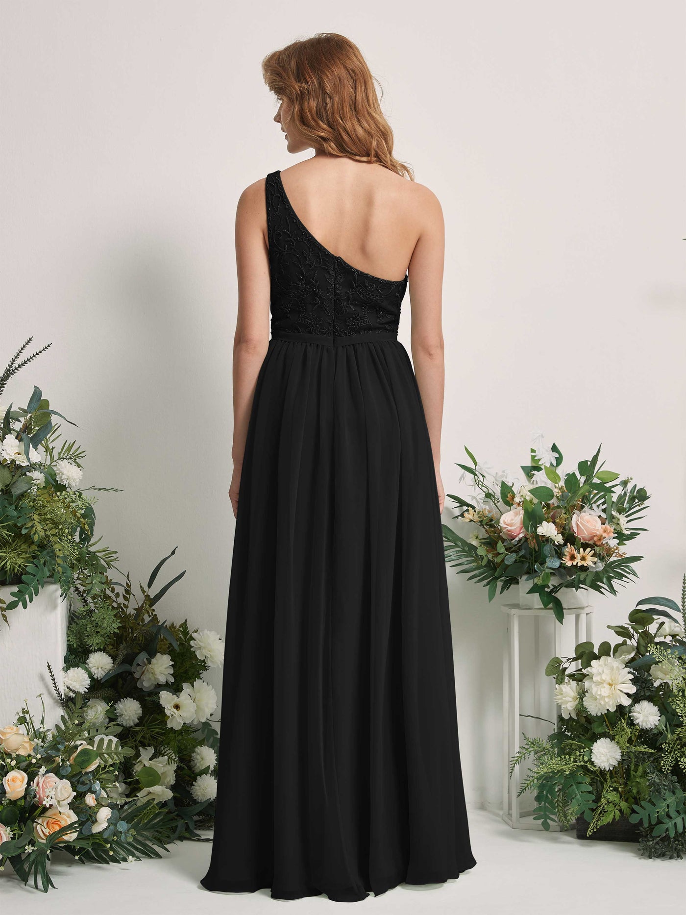 Black Bridesmaid Dresses A-line Open back One Shoulder Sleeveless Dresses (83220515)#color_black