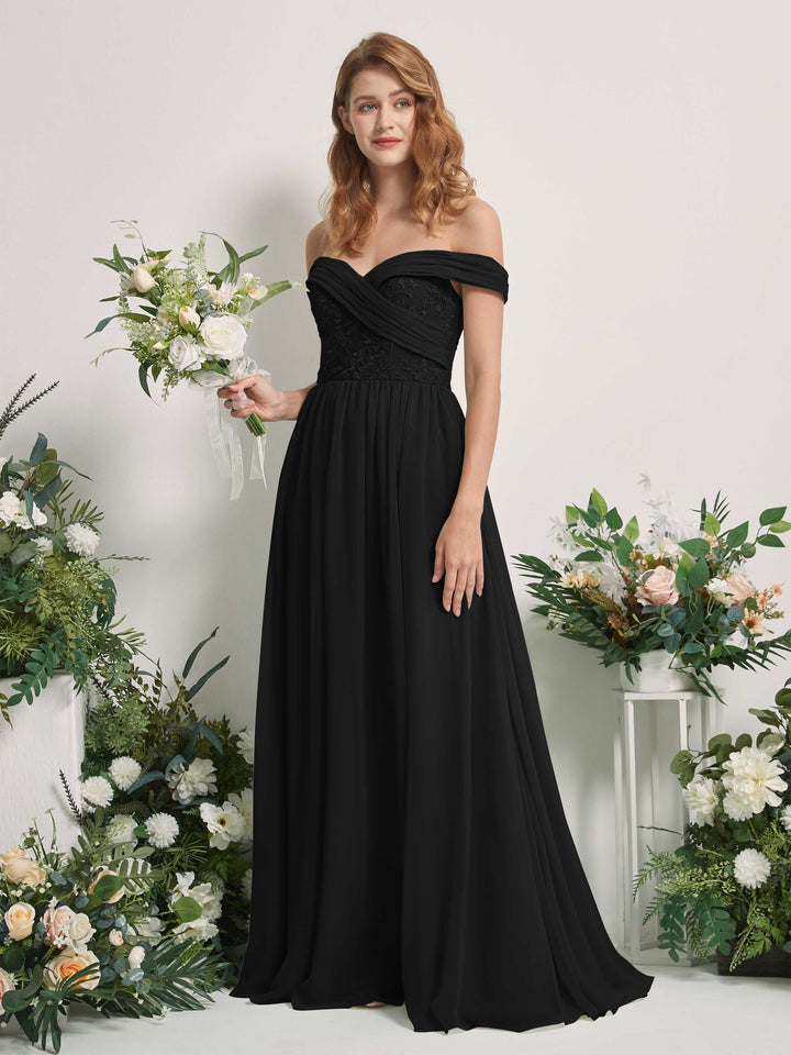 Black Bridesmaid Dresses Ball Gown Off Shoulder Sleeveless Chiffon Dresses (83220415)