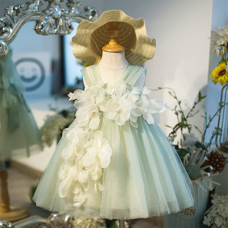 Floral Applique Puffy Tulle Flower Girl Dress