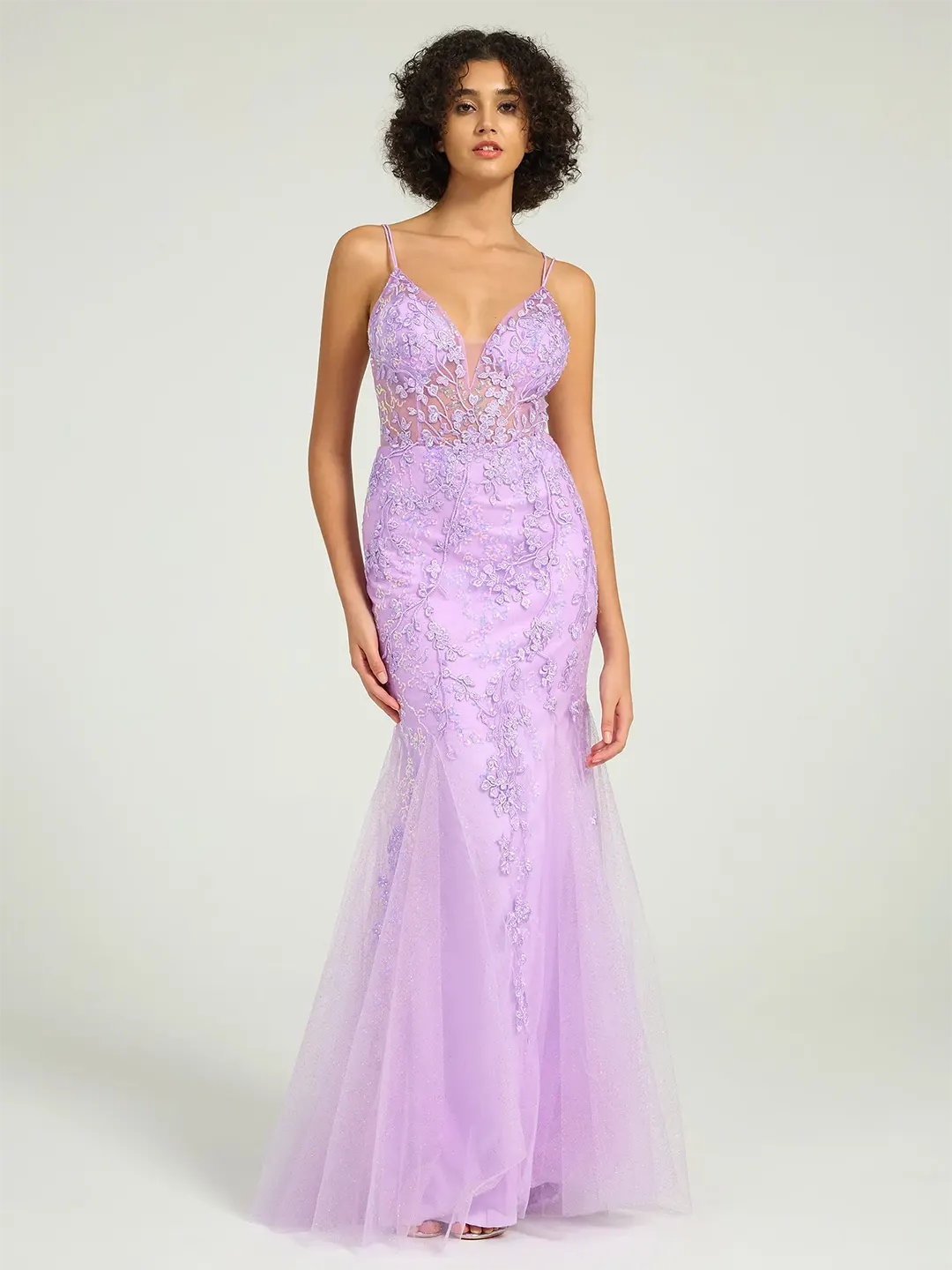 V-Neck Lace-Up Mermaid Tulle Maxi Formal Prom Dress with Sequin Lace V-Neck Lace-Up Mermaid Tulle Maxi Formal Prom Dress with Sequin Lace