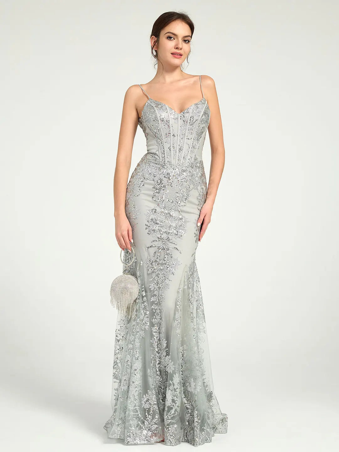 Long Fit & Flare Corset Prom Dress with Glittering Floral Embellishments Long Fit & Flare Corset Prom Dress with Glittering Floral Embellishments