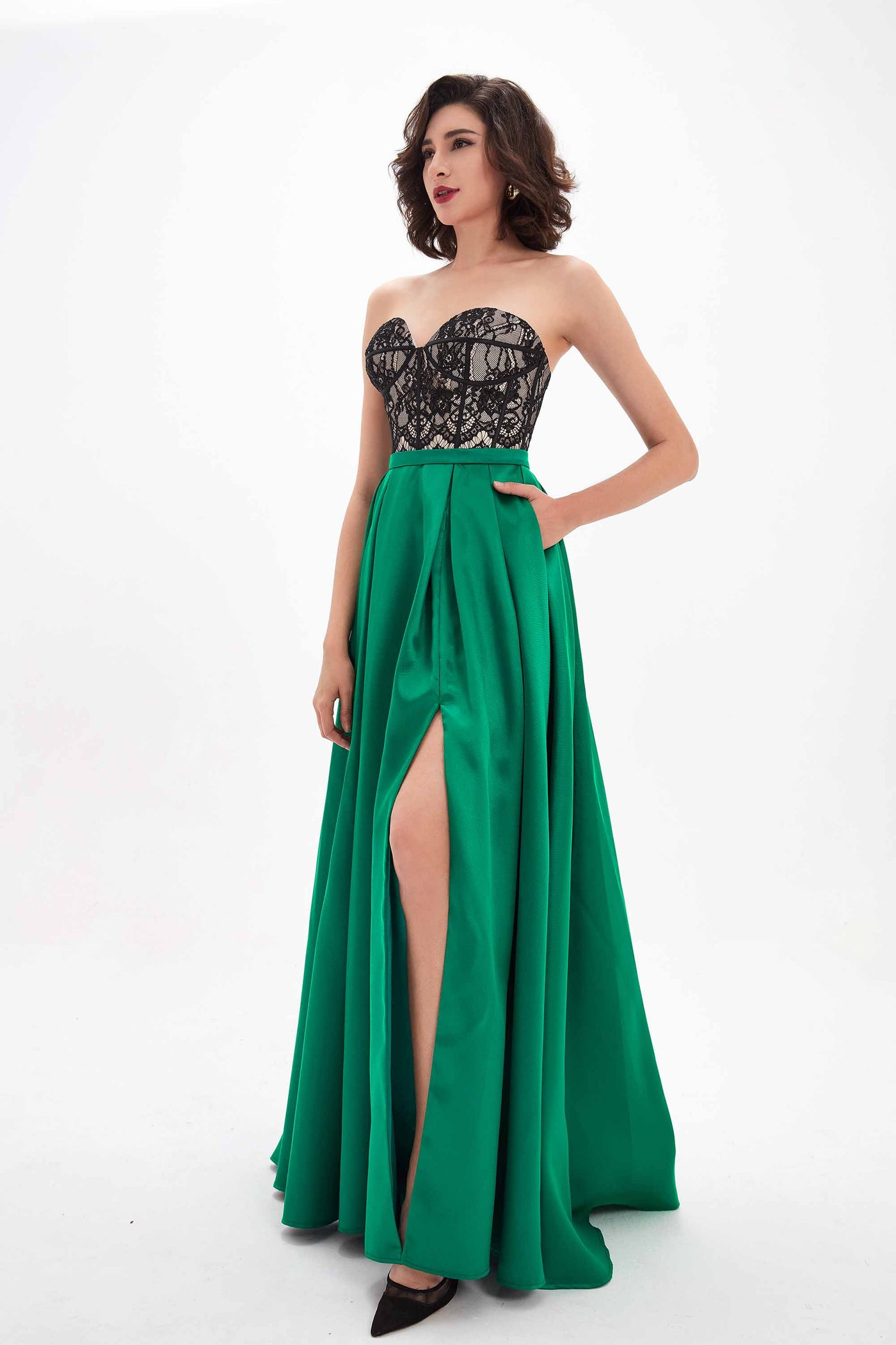 Sweetheart Lace High Slit Prom Dress