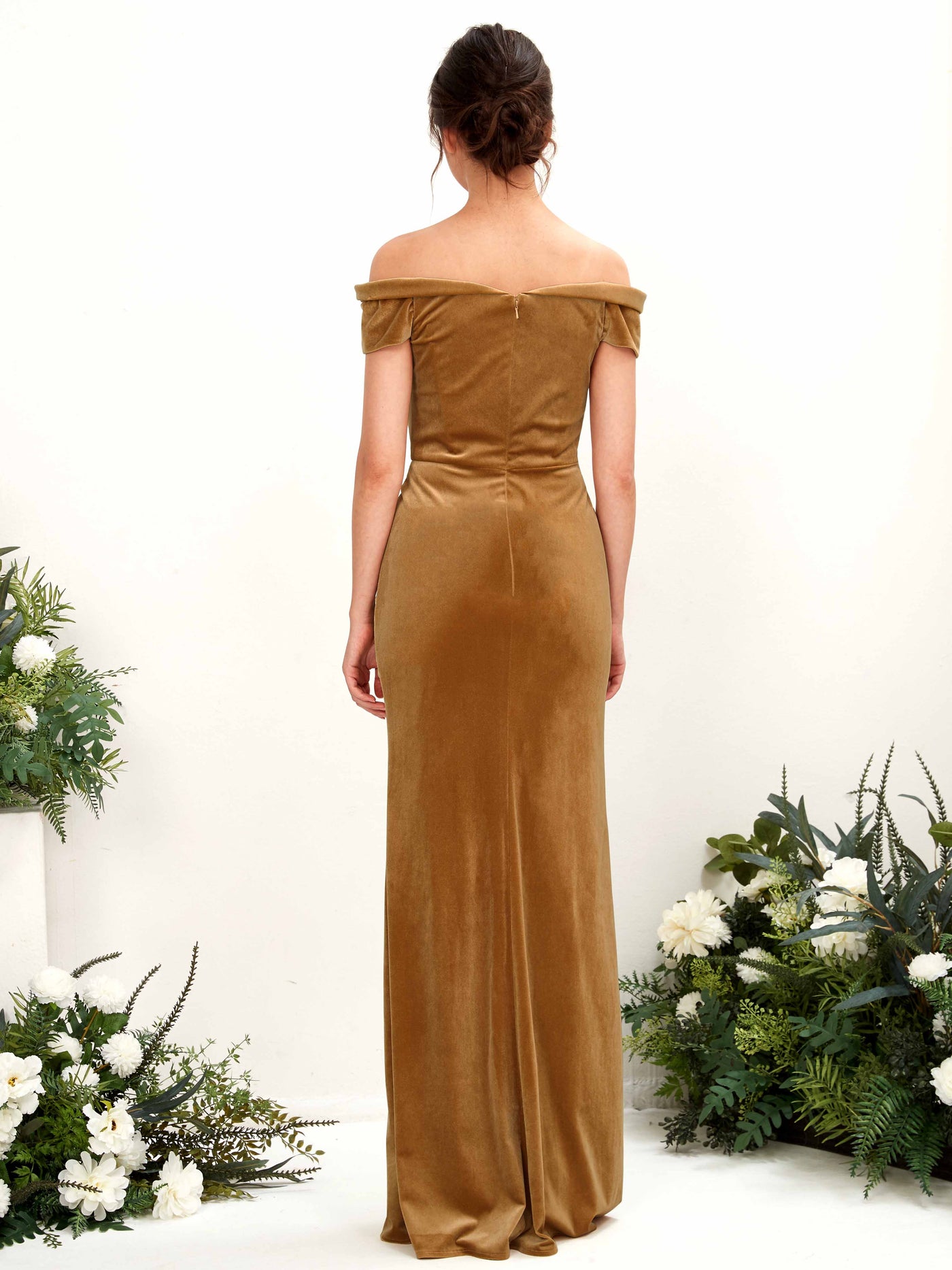 Burnished Gold Bridesmaid Dresses Bridesmaid Dress Ball Gown Velvet Off Shoulder Full Length Short Sleeves Wedding Party Dress (80220416)#color_burnished-gold