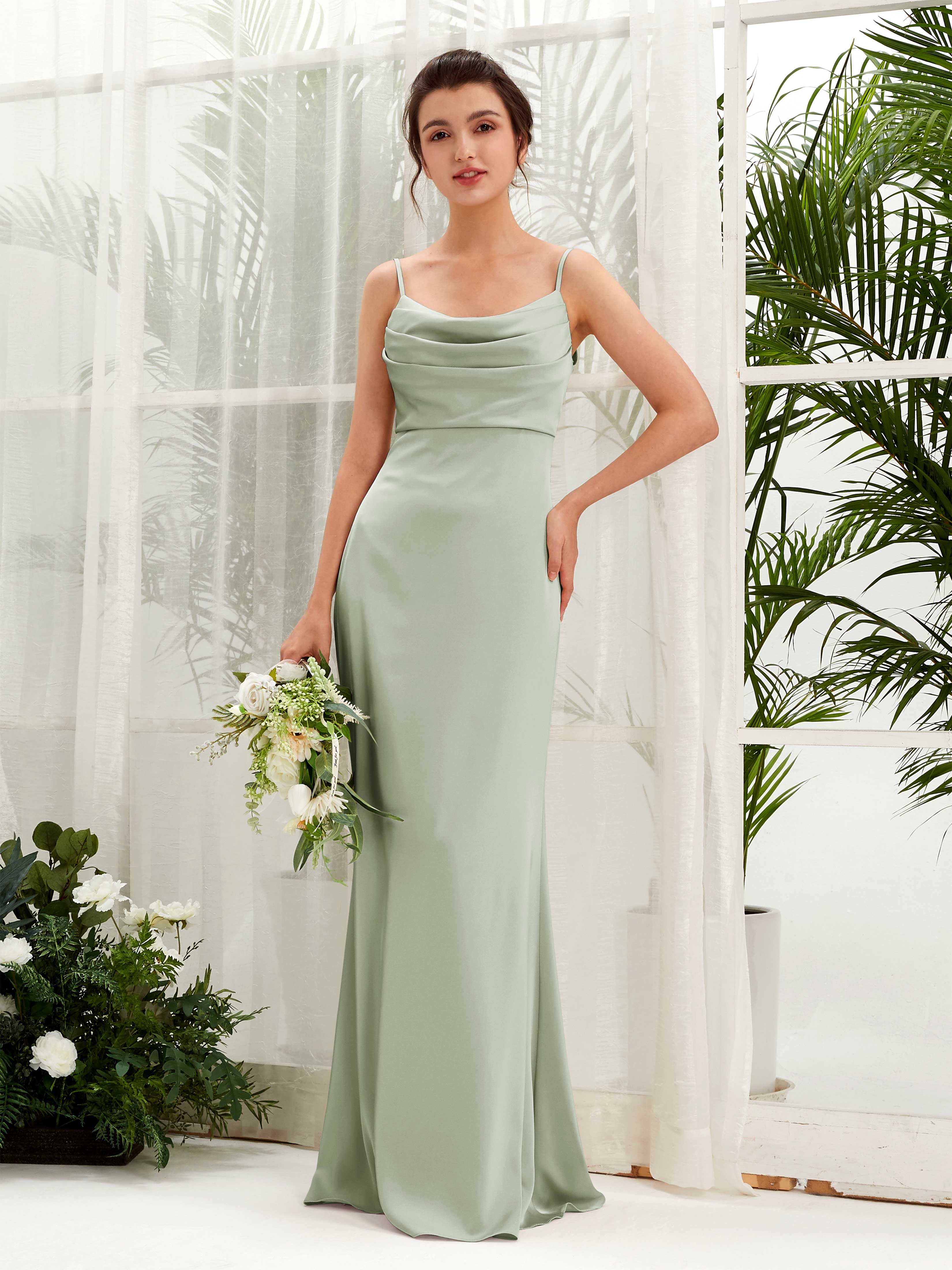 Hunter Green Satin Cowl Neck Bridesmaid Dress Sheath Floor-Length | Carlyna Hunter Green Satin Cowl Neck Bridesmaid Dress Sheath Floor-Length | Carlyna