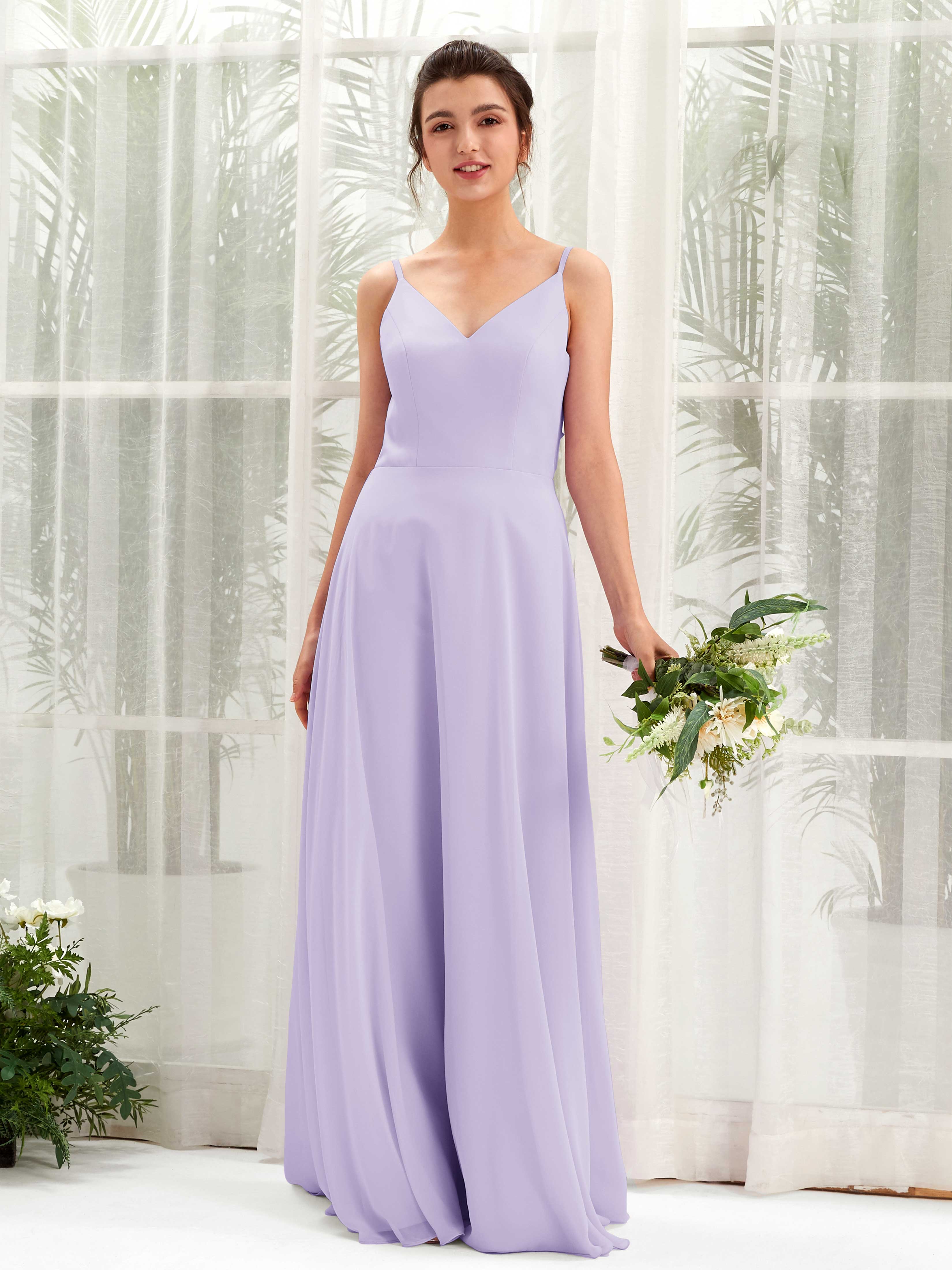 Lilac Chiffon Bridesmaid Dress A-Line Maxi V-Neck