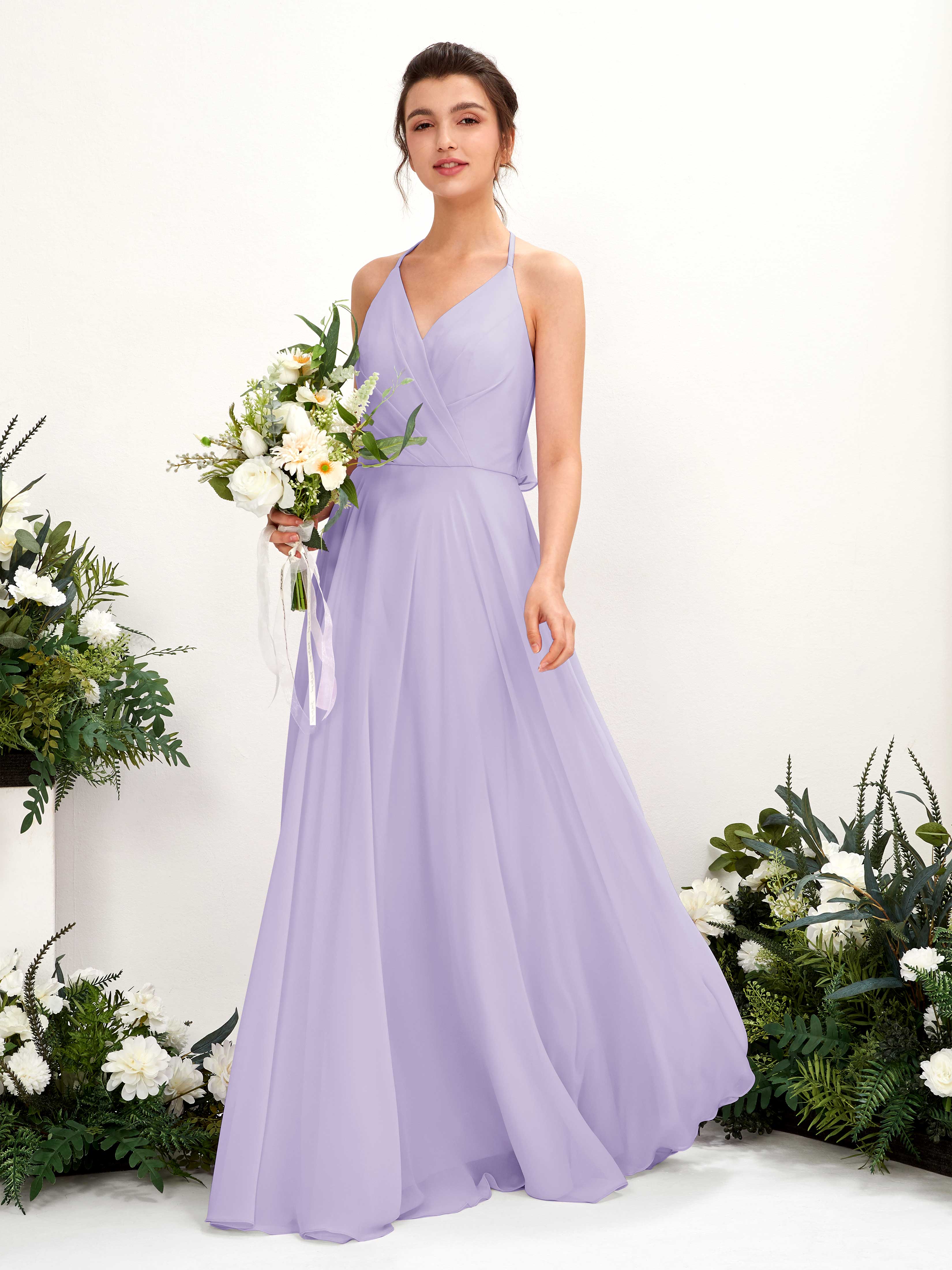 Lilac Chiffon V-Neck Bridesmaid Dress A-Line Floor-Length | Carlyna Lilac Chiffon V-Neck Bridesmaid Dress A-Line Floor-Length | Carlyna