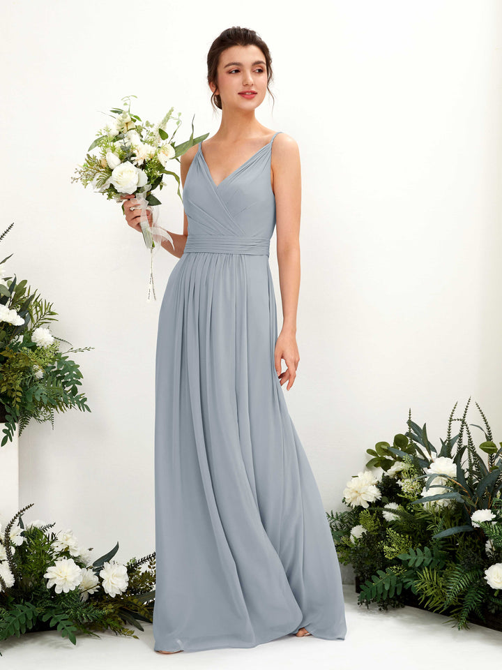 Dusty Blue-Upgrade Bridesmaid Dresses Bridesmaid Dress A-line Chiffon Spaghetti-straps Full Length Sleeveless Wedding Party Dress (81223904)