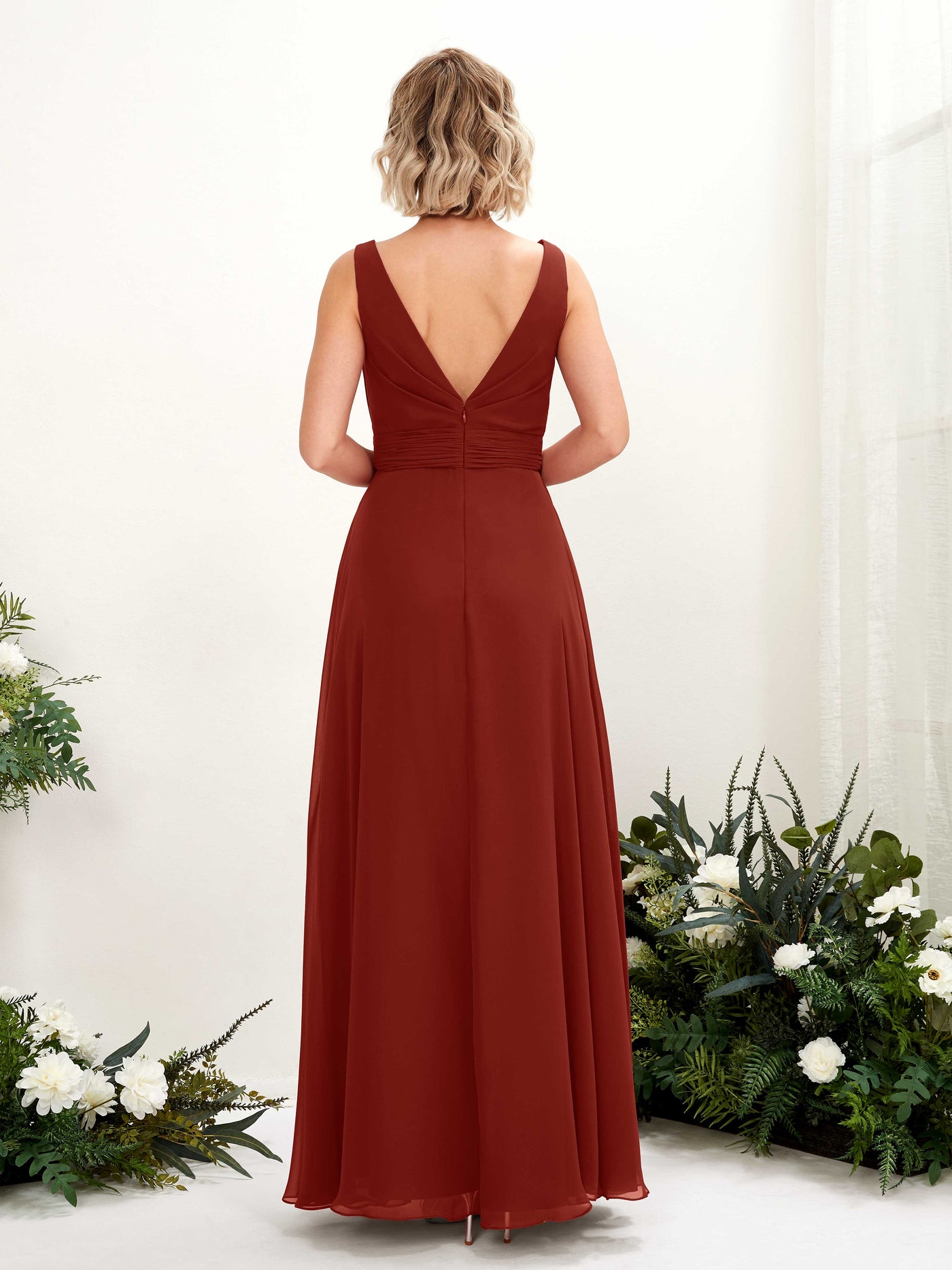Rust Bridesmaid Dresses Bridesmaid Dress A-line Chiffon Bateau Full Length Sleeveless Wedding Party Dress (81225819)#color_rust
