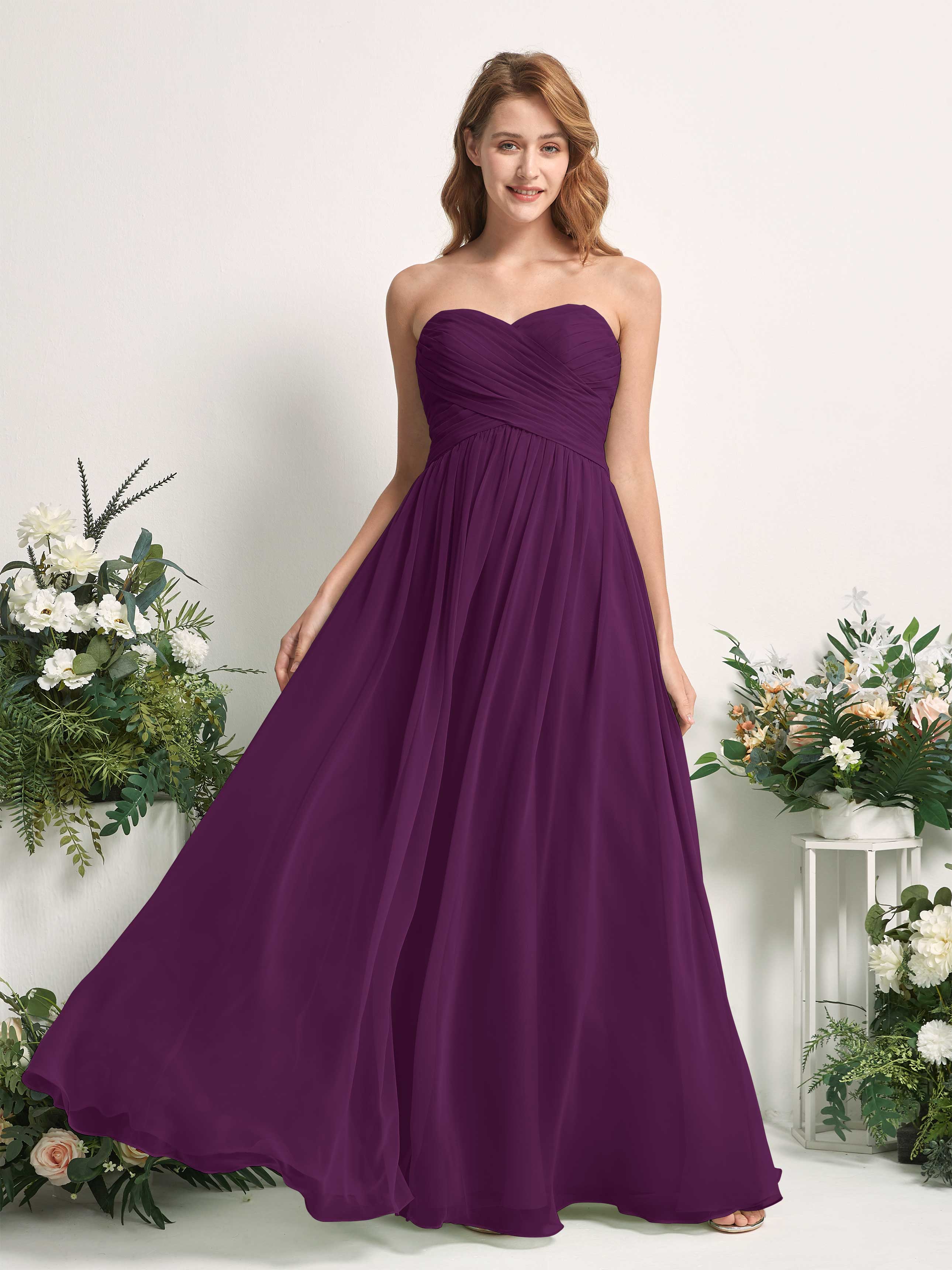 Purple Chiffon Sweetheart Bridesmaid Dress A-Line Floor-Length | Carlyna Purple Chiffon Sweetheart Bridesmaid Dress A-Line Floor-Length | Carlyna