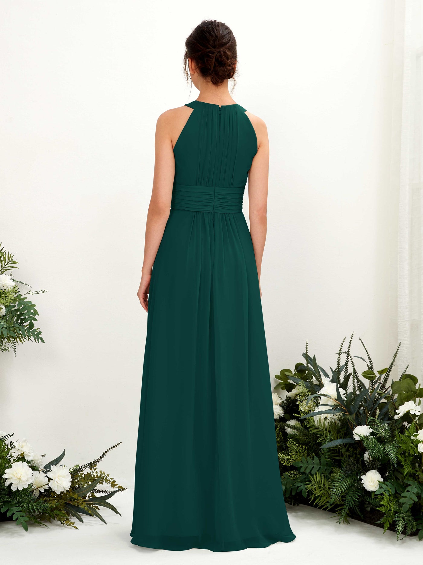 Dark Emerald Bridesmaid Dresses Bridesmaid Dress A-line Chiffon Halter Full Length Sleeveless Wedding Party Dress (81221517)#color_dark-emerald