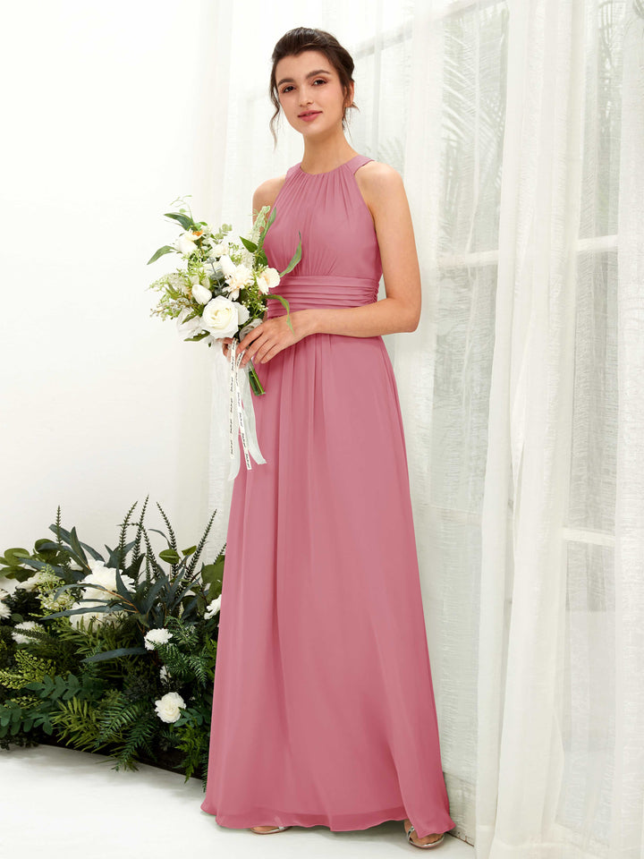 Desert Rose Bridesmaid Dresses Bridesmaid Dress A-line Chiffon Halter Full Length Sleeveless Wedding Party Dress (81221511)