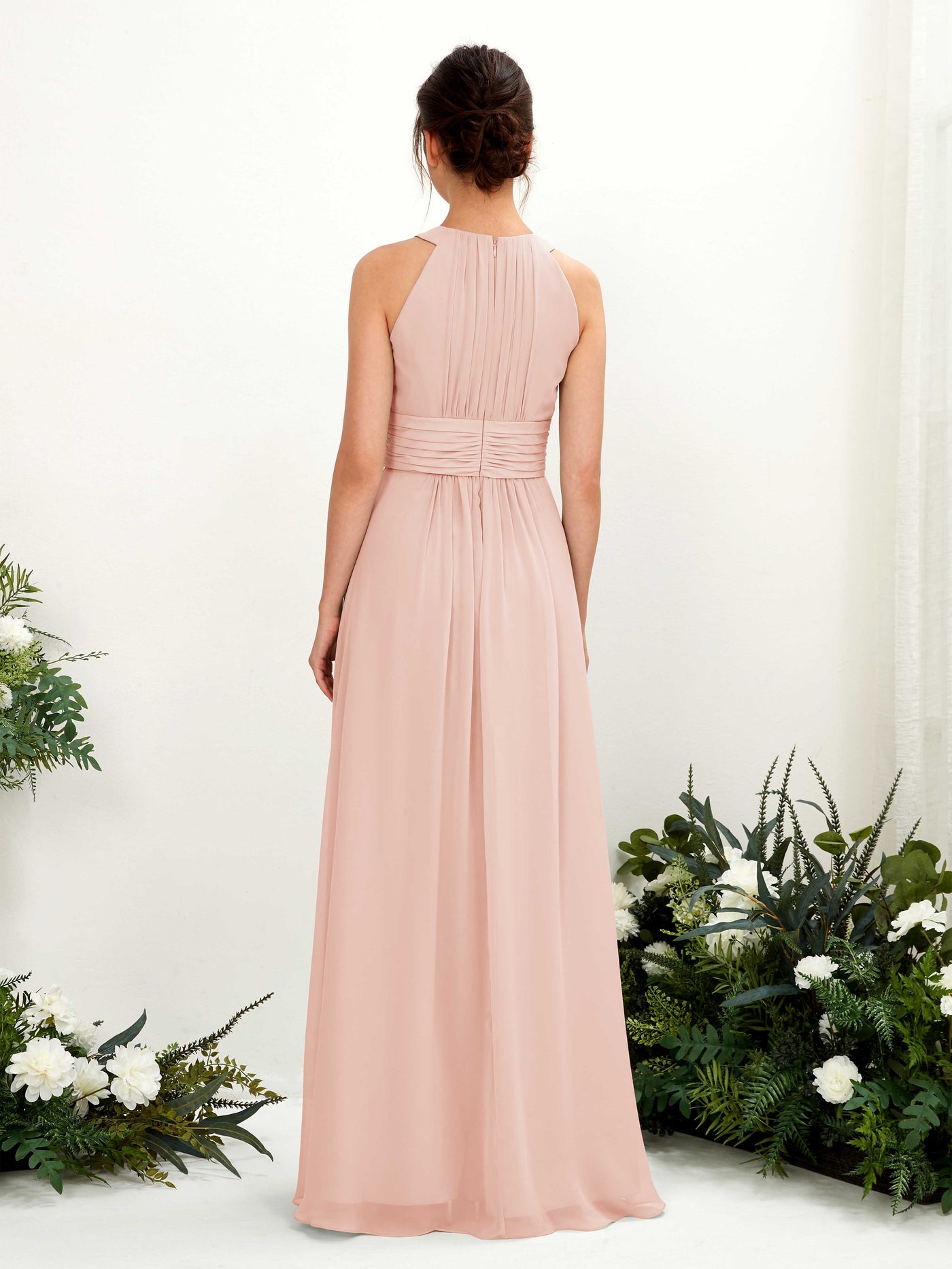 Pearl Pink Bridesmaid Dresses Bridesmaid Dress A-line Chiffon Halter Full Length Sleeveless Wedding Party Dress (81221508)#color_pearl-pink