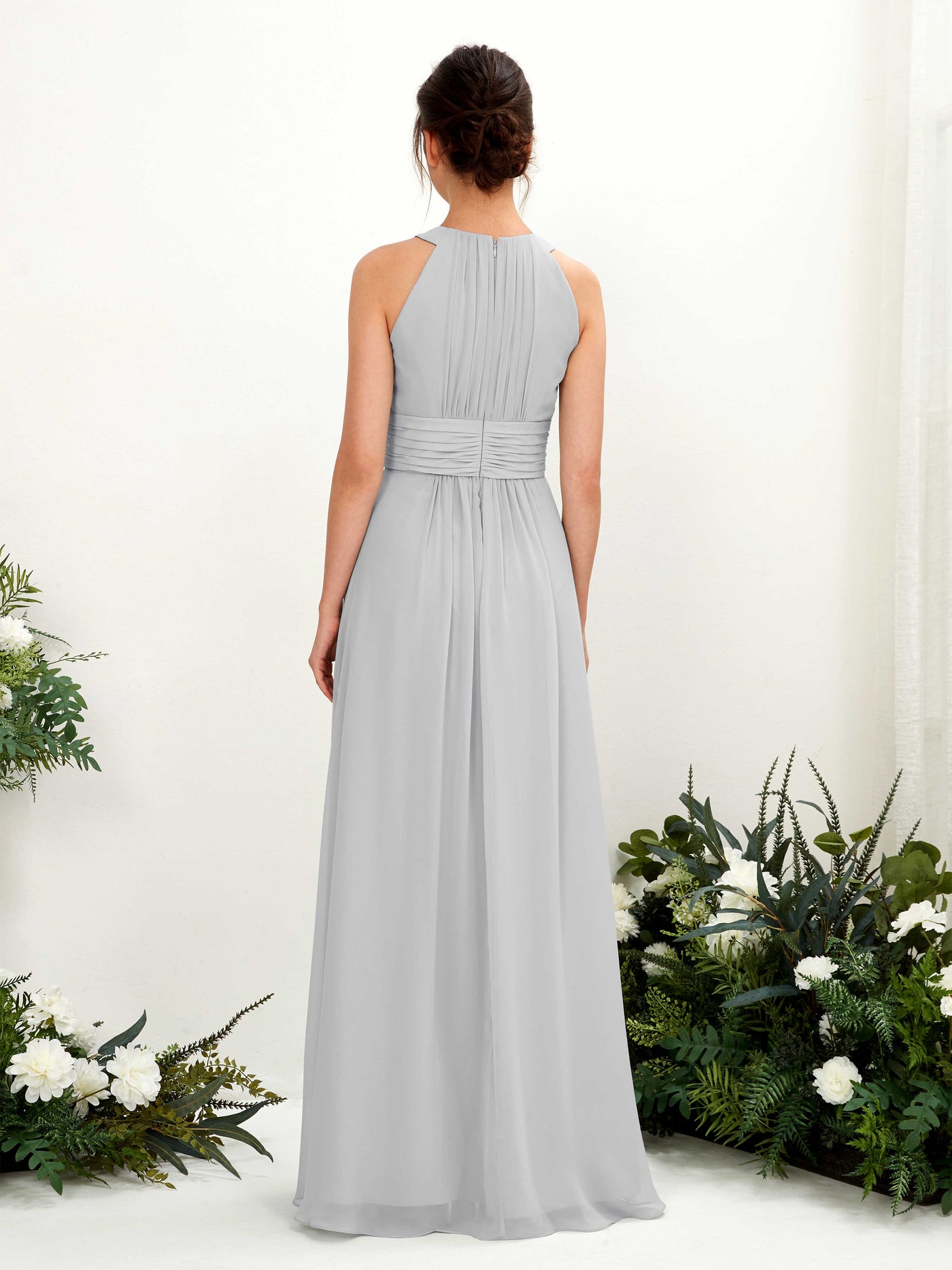 Silver Bridesmaid Dresses Bridesmaid Dress A-line Chiffon Halter Full Length Sleeveless Wedding Party Dress (81221527)#color_silver