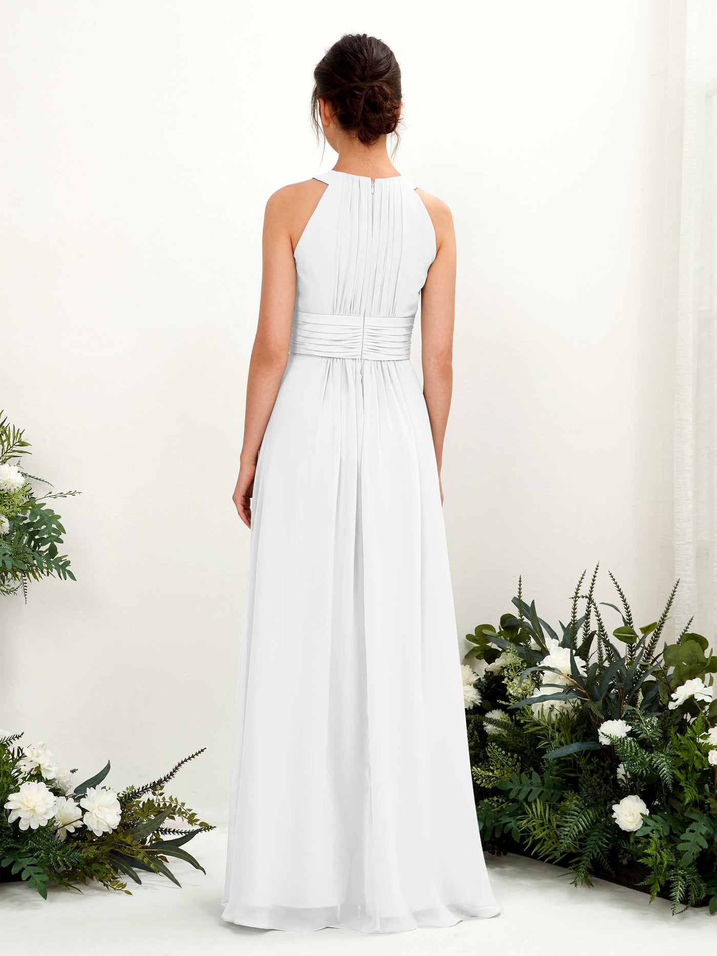 White Bridesmaid Dresses Bridesmaid Dress A-line Chiffon Halter Full Length Sleeveless Wedding Party Dress (81221542)#color_white
