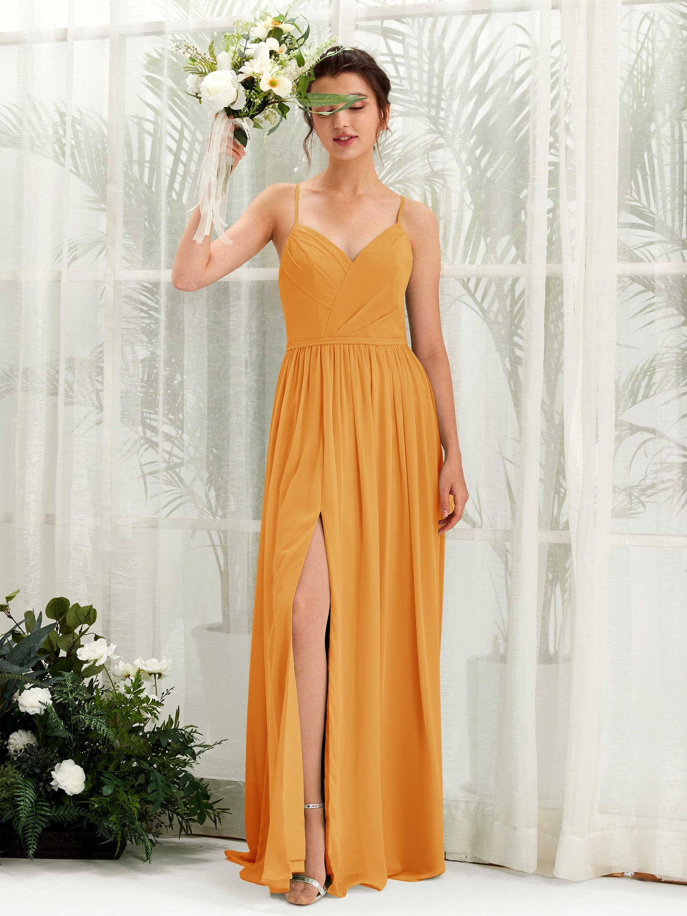 Mango Bridesmaid Dresses Bridesmaid Dress Maternity Chiffon Spaghetti-straps Full Length Sleeveless Wedding Party Dress (81221402)#color_mango