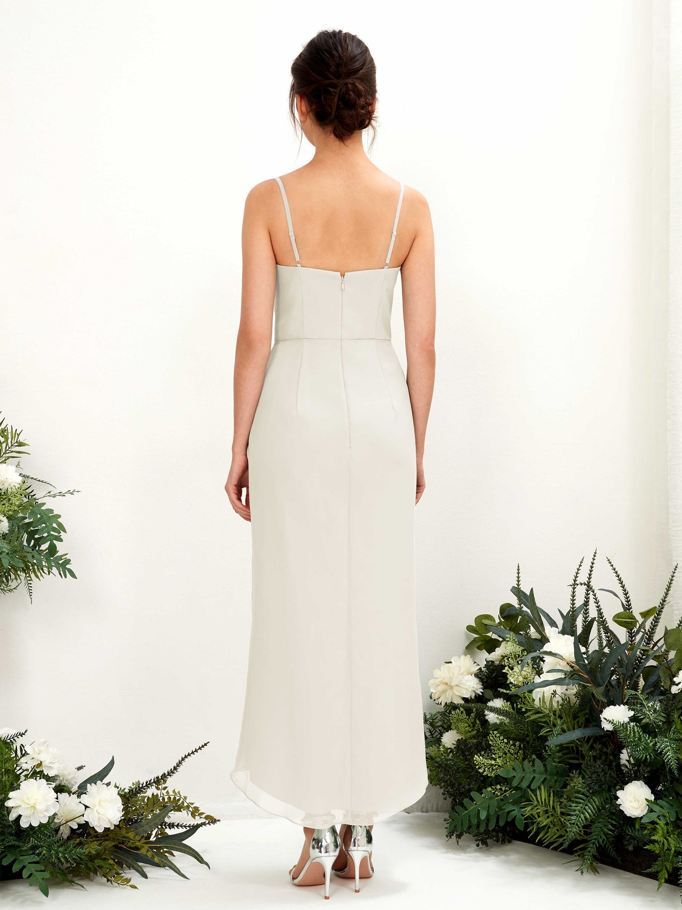 Ivory Bridesmaid Dresses Bridesmaid Dress Chiffon Spaghetti-straps Tea Length Sleeveless Wedding Party Dress (81221326)#color_ivory