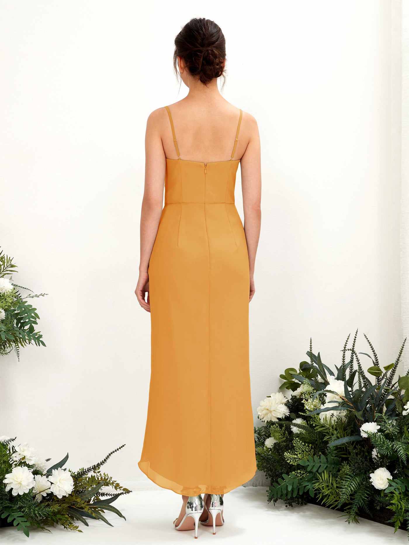 Mango Bridesmaid Dresses Bridesmaid Dress Chiffon Spaghetti-straps Tea Length Sleeveless Wedding Party Dress (81221302)#color_mango