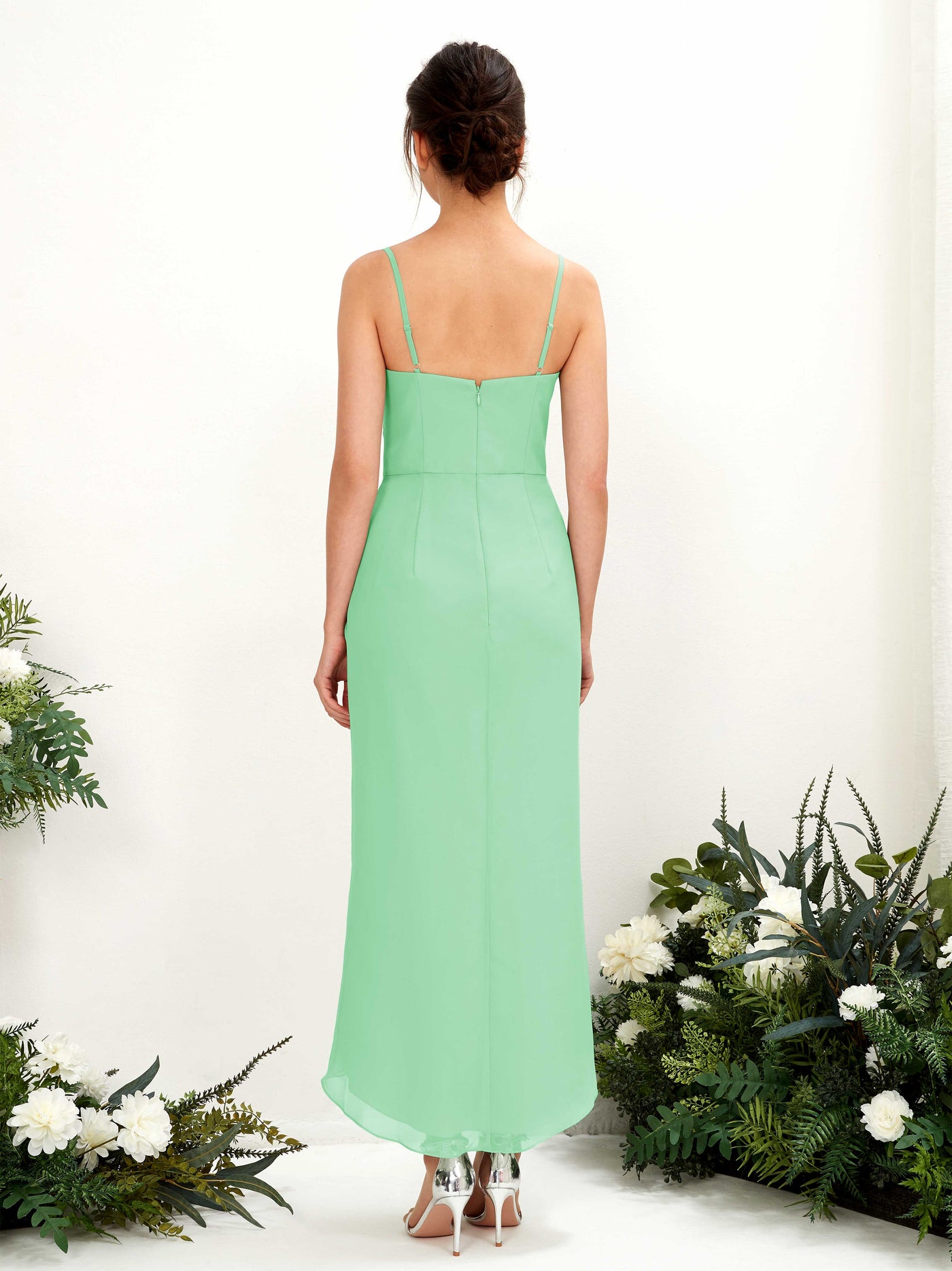 Mint Green Bridesmaid Dresses Bridesmaid Dress Chiffon Spaghetti-straps Tea Length Sleeveless Wedding Party Dress (81221322)#color_mint-green