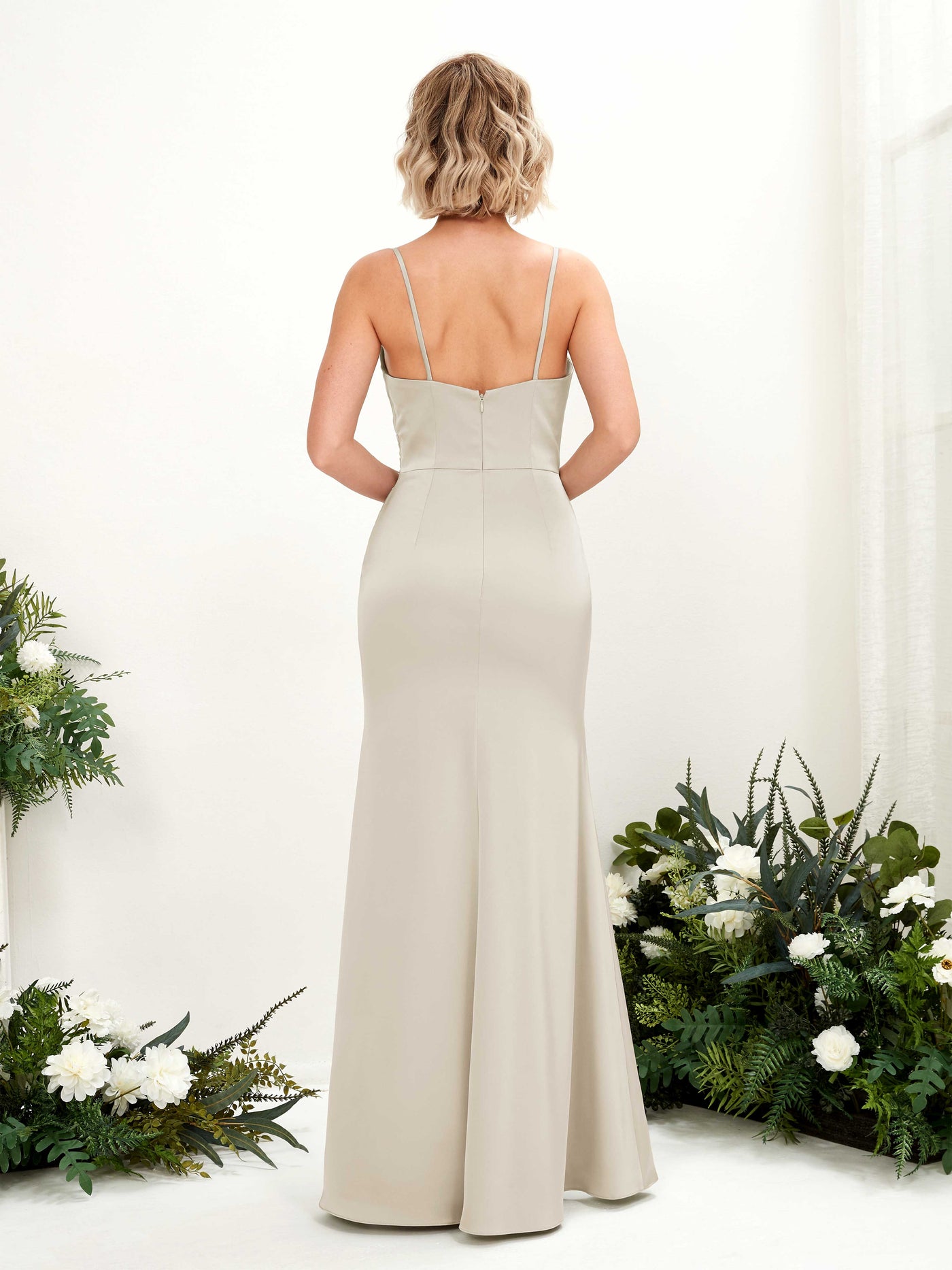 Open back Spaghetti-straps Sweetheart Satin Bridesmaid Dress - Champagne (80223204)#color_champagne
